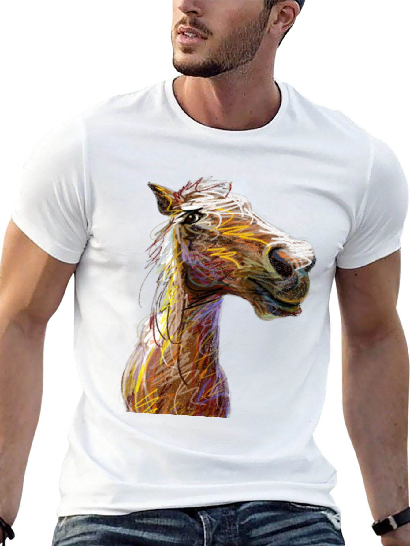 Black Horse Sketch Graphic Black Tee Shirt view 13