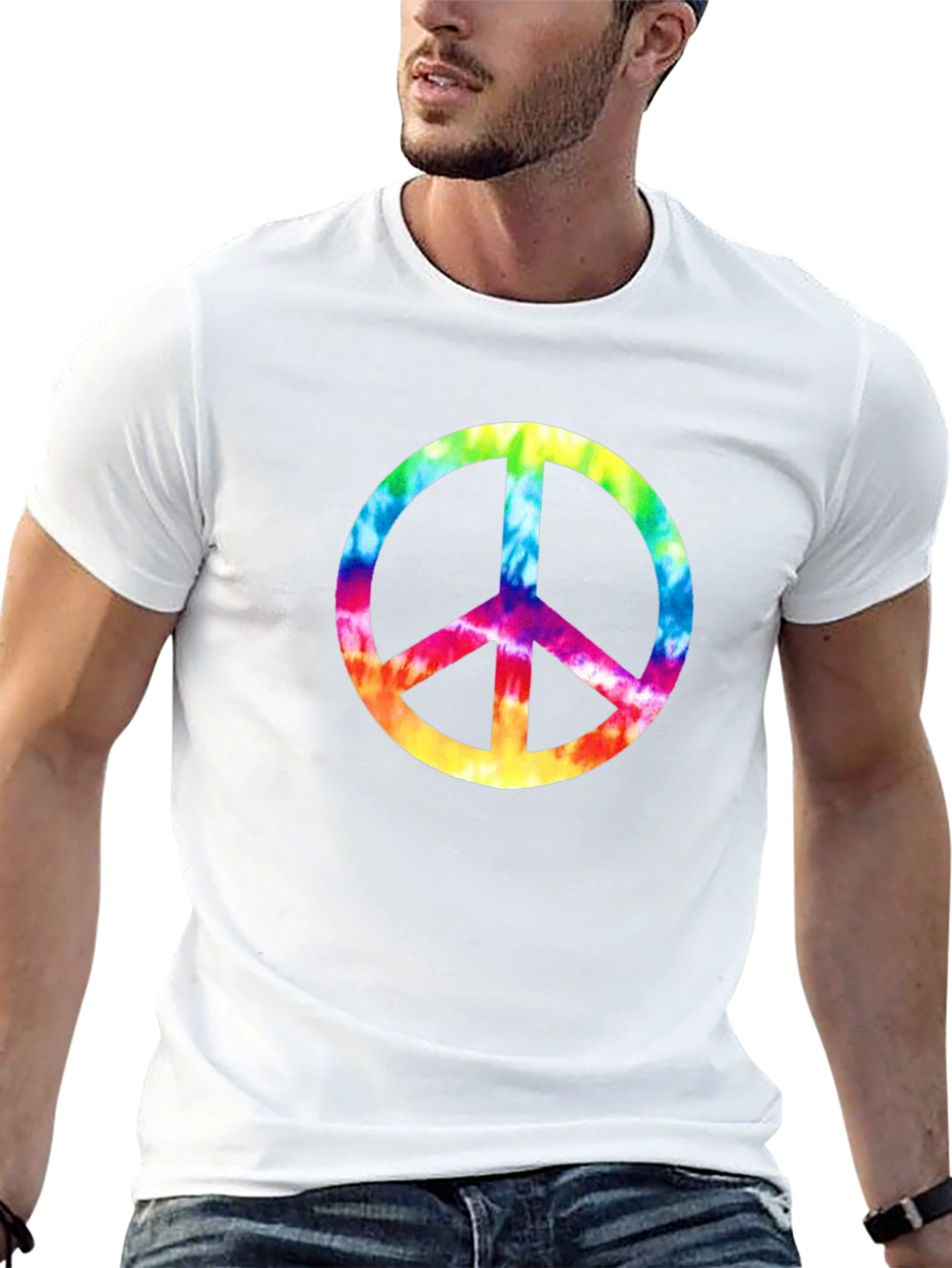 Black Tie-Dye Peace Sign Graphic Tee - Black Cotton Comfort view 13