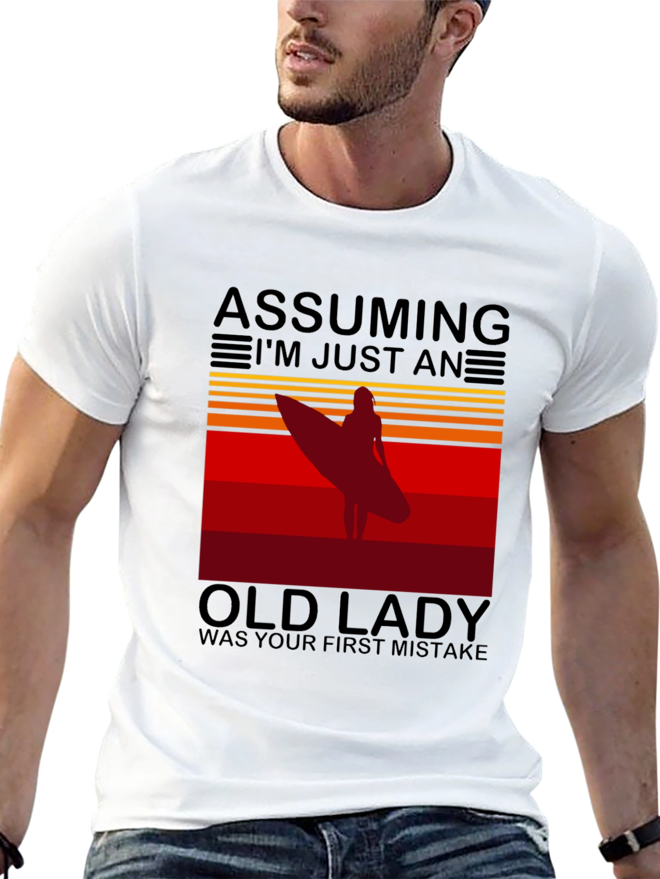 Black Assuming Old Lady Surfer T-Shirt view 13