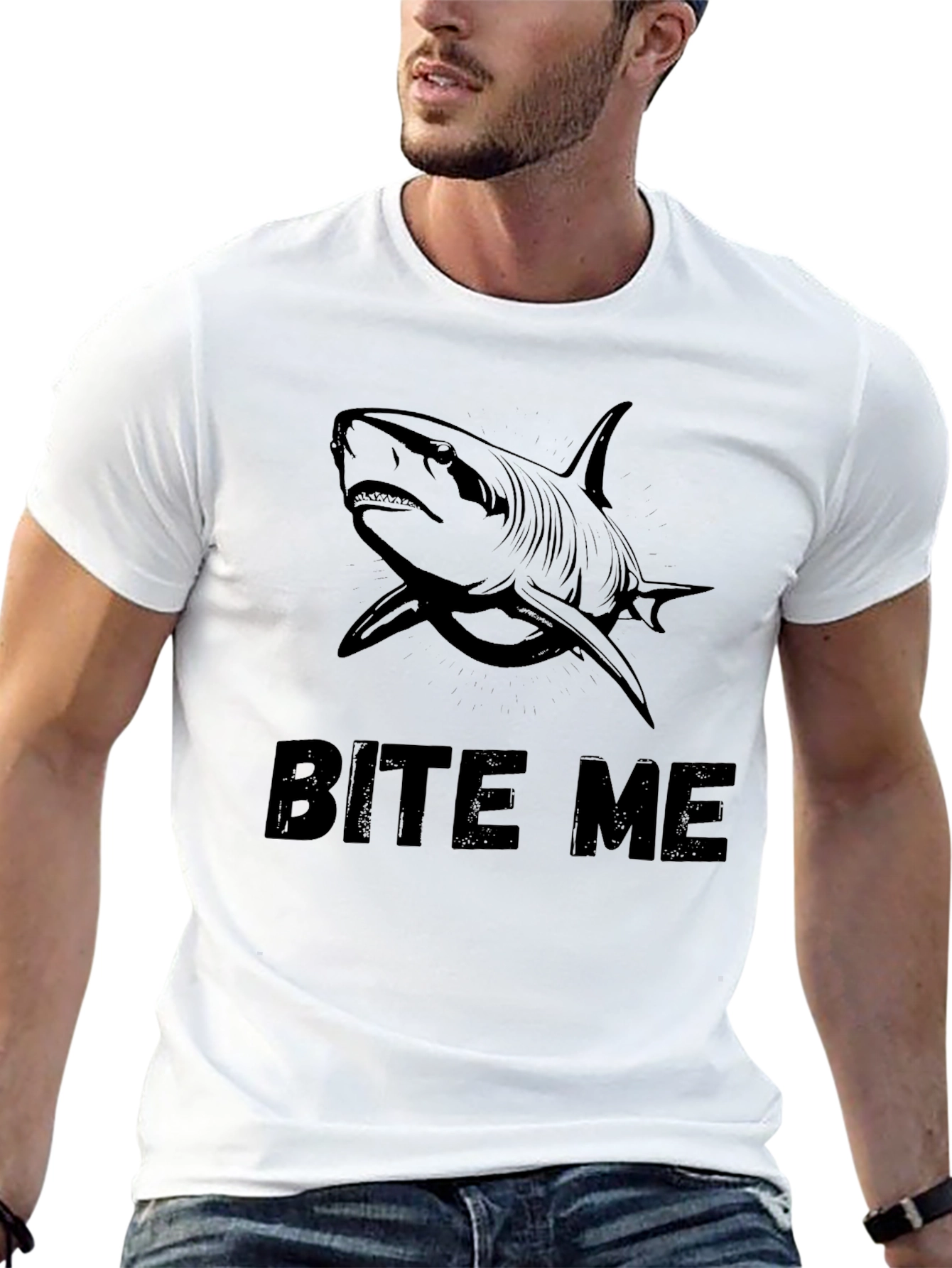 Black Bite Me Shark Graphic T-Shirt - Bold Black Cotton Tee view 13