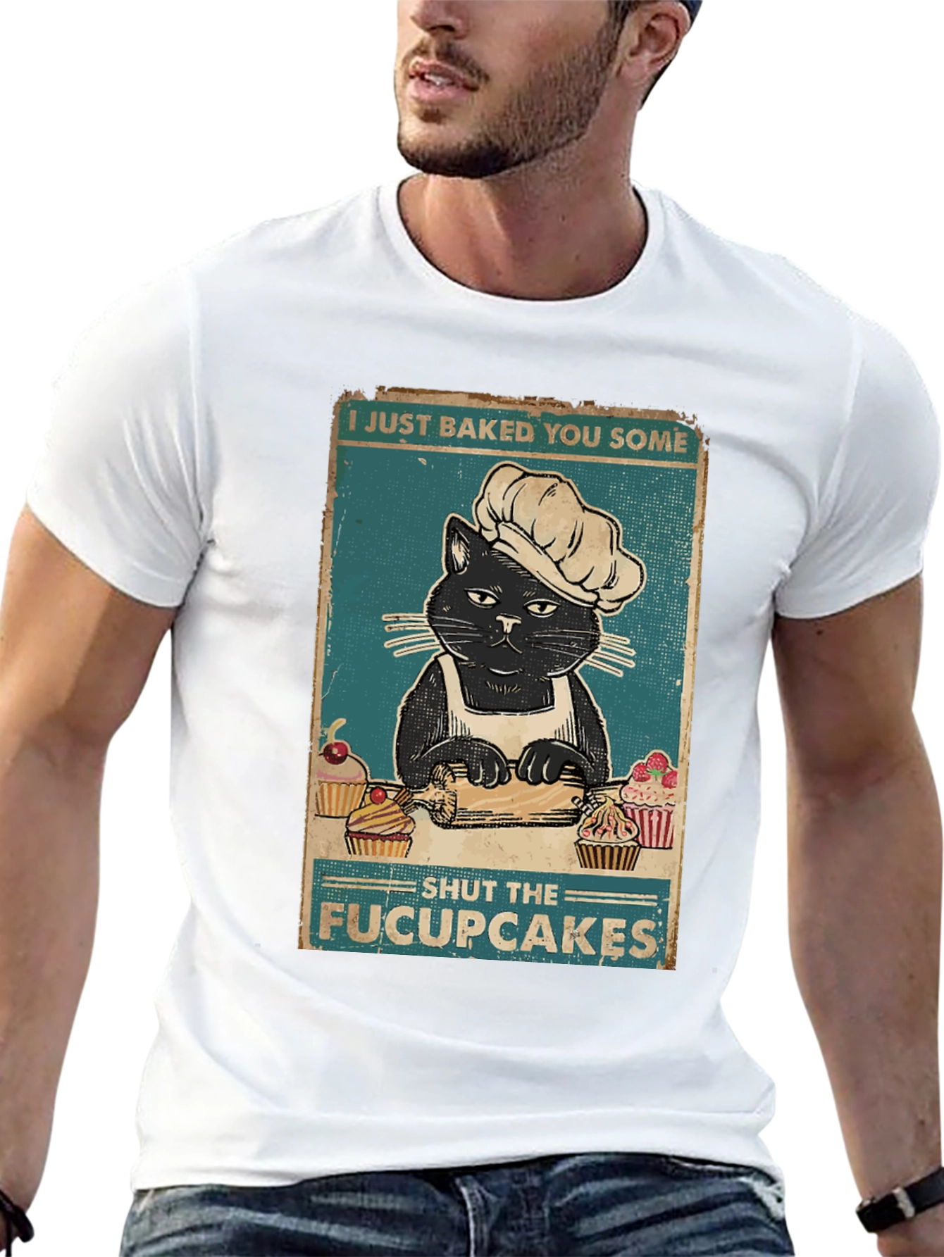 Black Funny Cat Baker T-Shirt - Shut the Fucupcakes! view 13