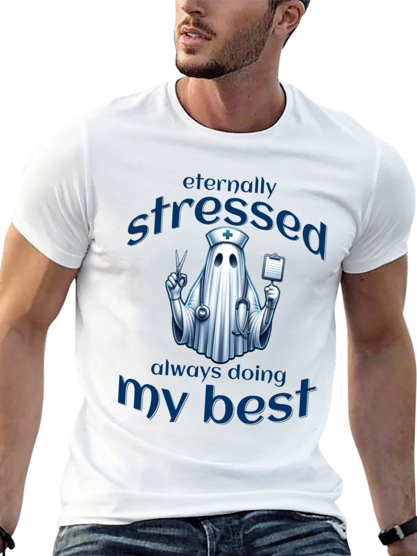 Black Eternally Stressed Nurse Ghost T-Shirt view 13