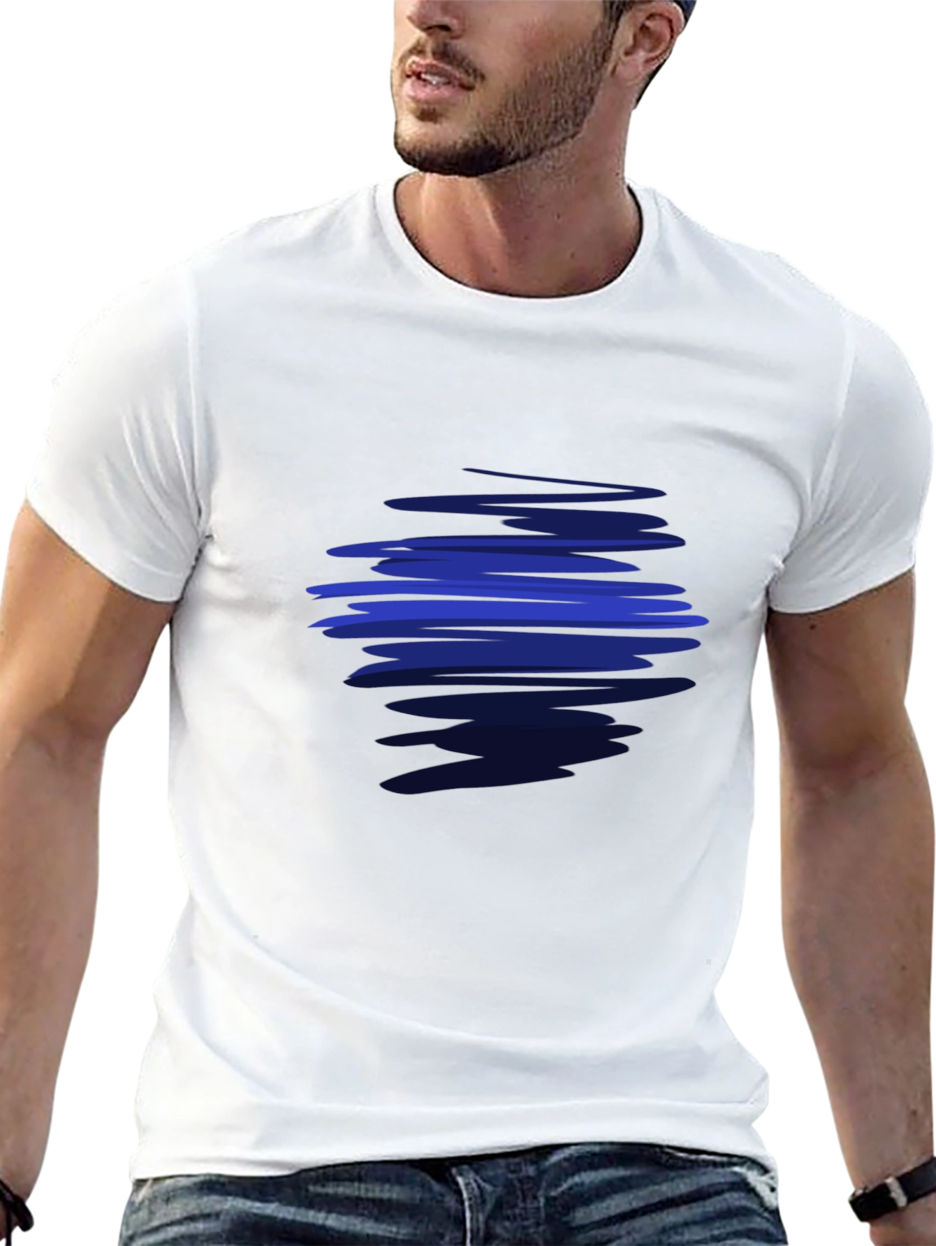 Black Abstract Blue Graphic Print Black T-Shirt view 13