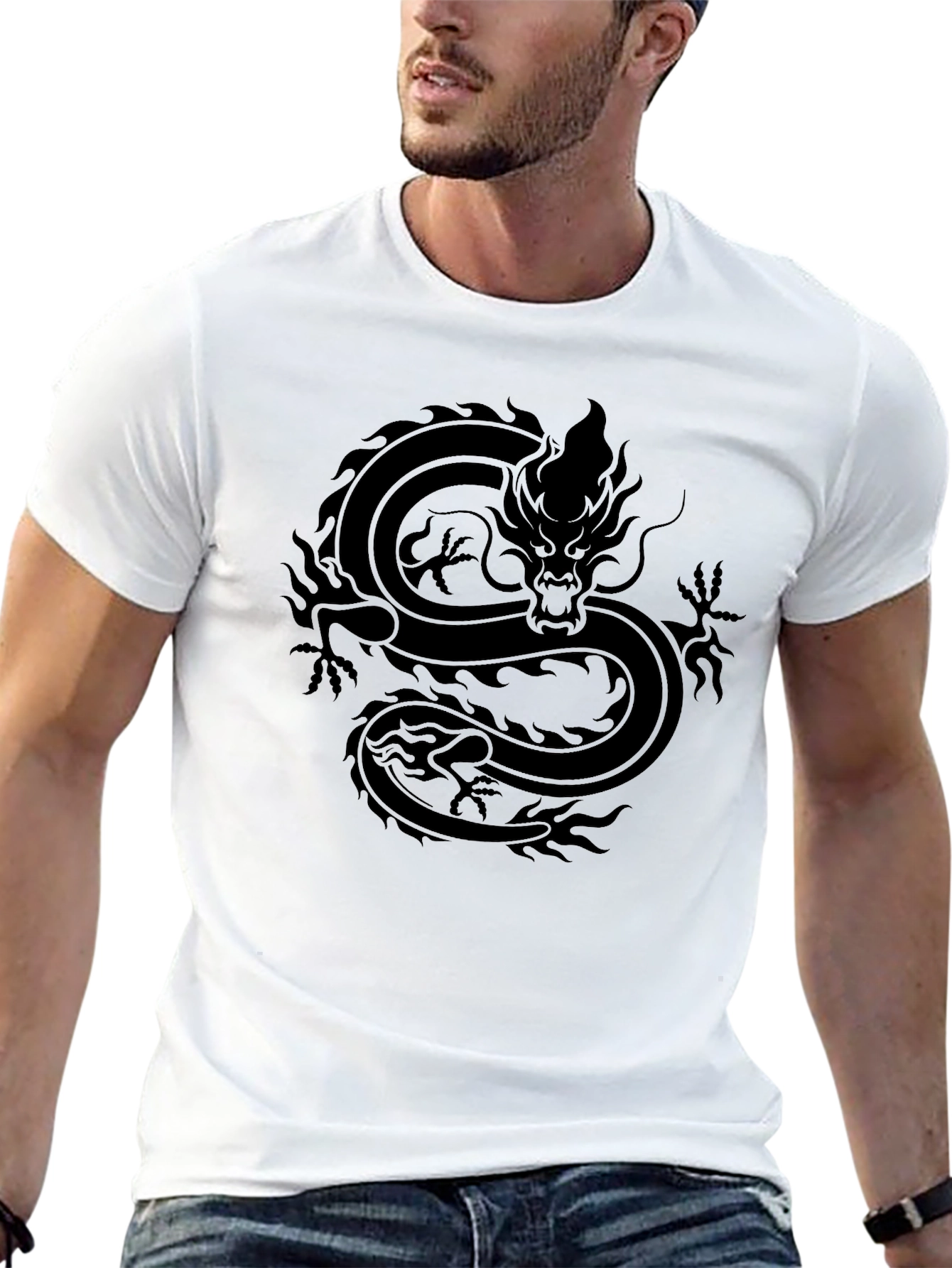 Black Dragon Graphic Black Tee - Men's Casual T-Shirt view 13