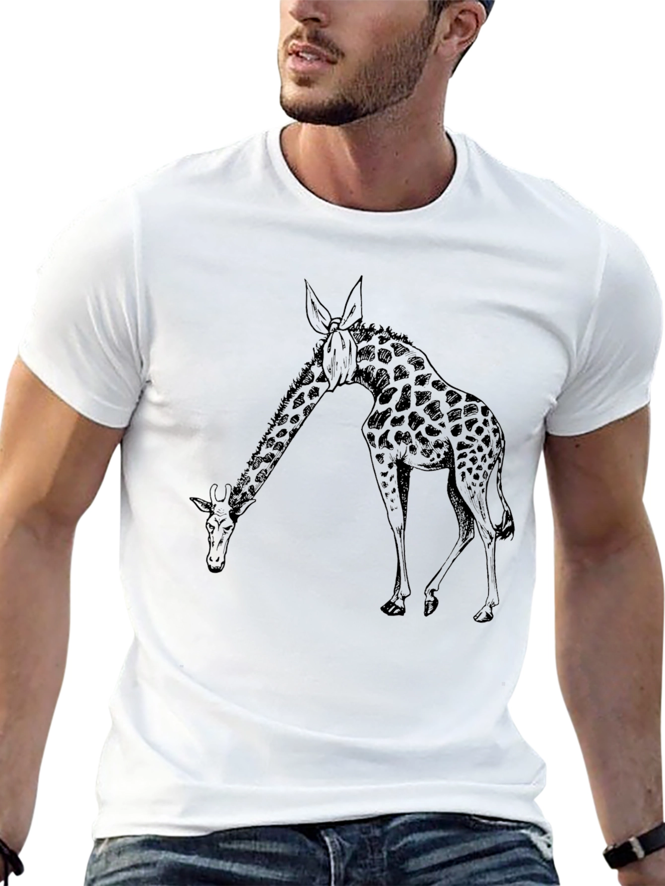 Black Men's Giraffe Graphic Black T-Shirt view 13