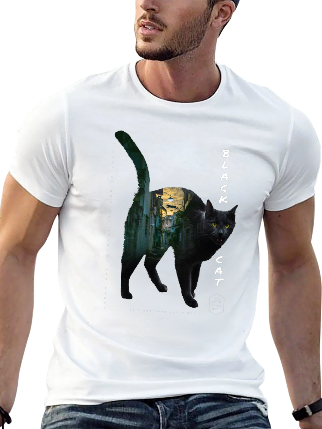 Black Black Cat Graphic Tee - Unisex Cotton T-Shirt view 13
