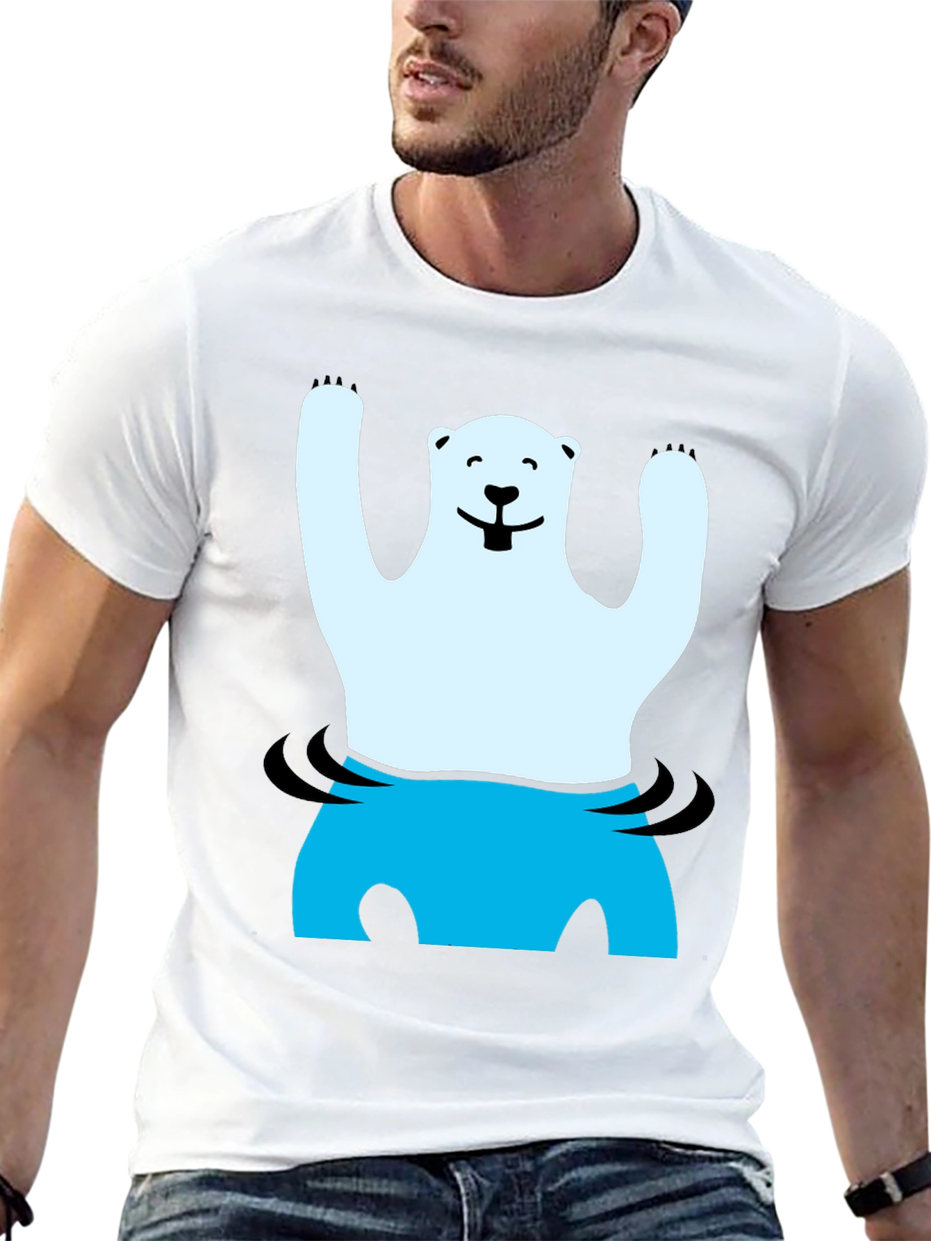 Black Polar Bear in Water Graphic Tee view 13