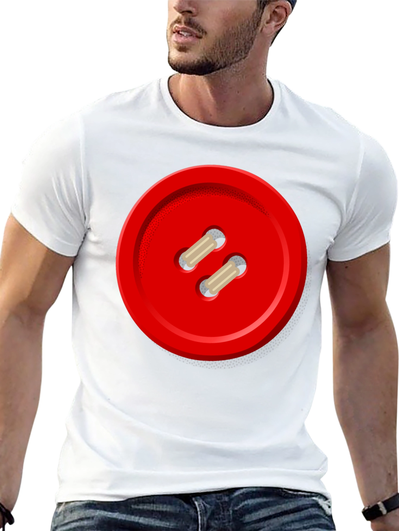 Black Red Button Graphic Tee - Unique Novelty Shirt view 13