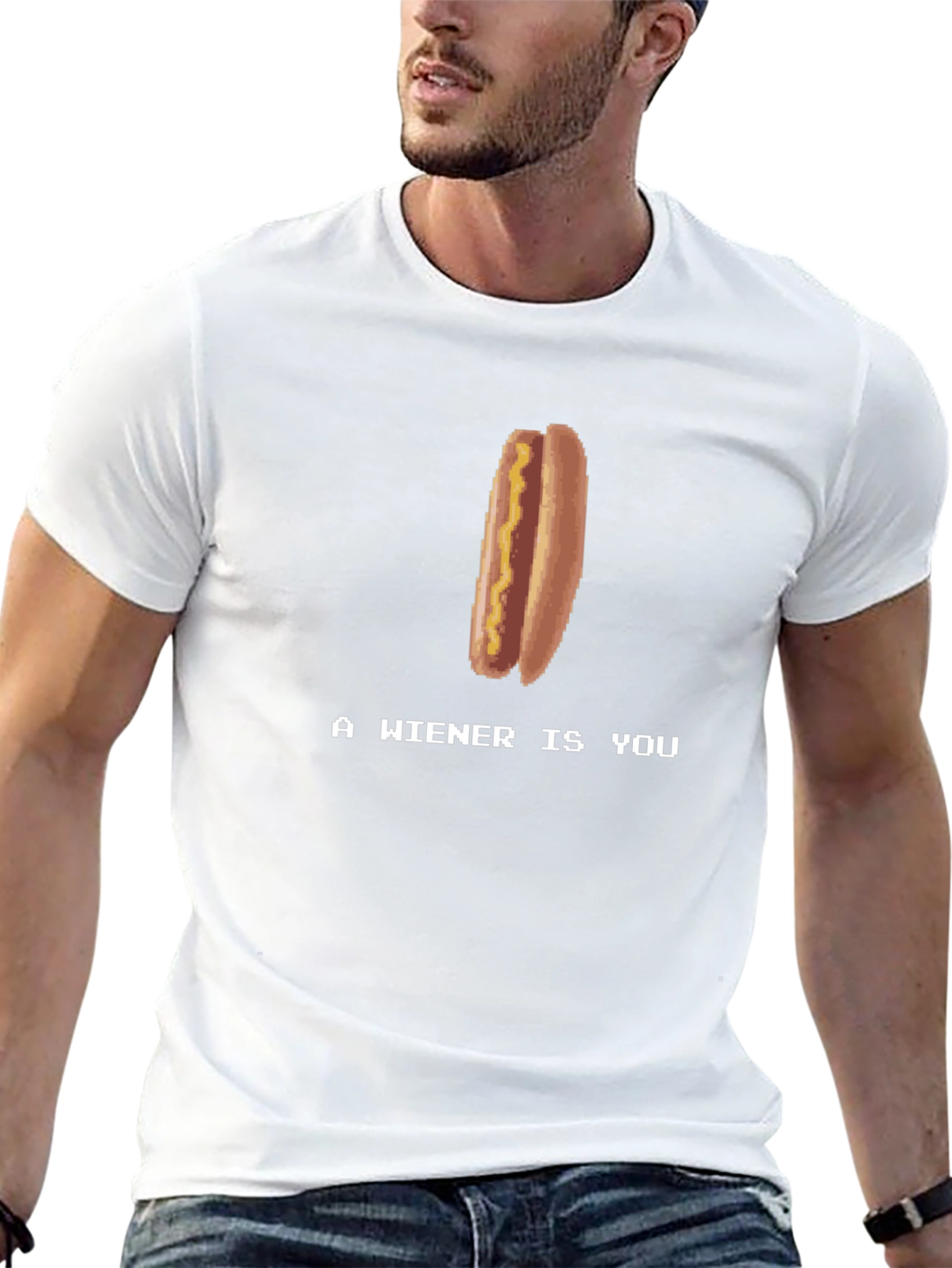 A Wiener Is You T-Shirt - Retro Game Style Hotdog Tee - 13