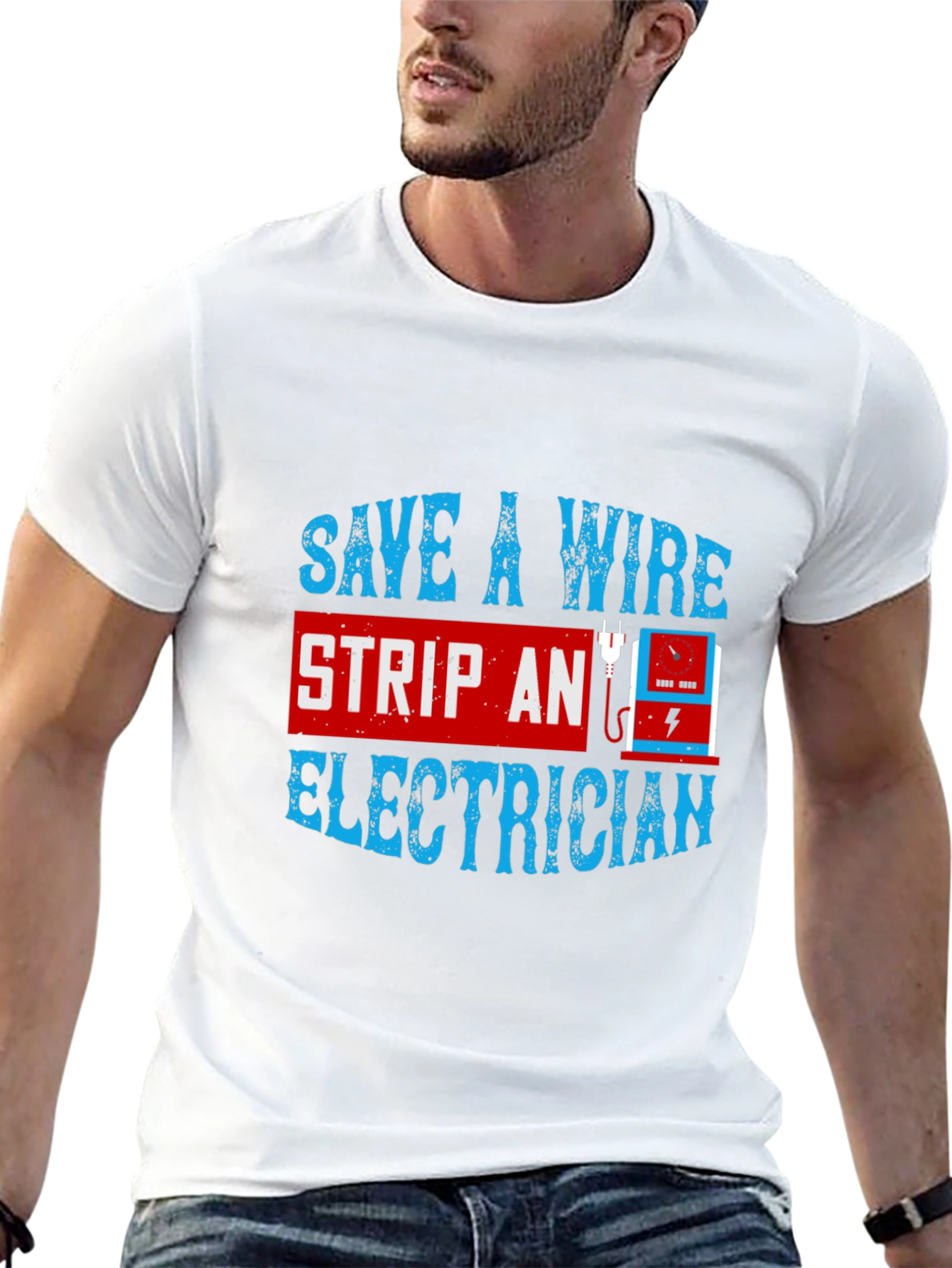Black Electrician T-Shirt: Save A Wire Humor Tee view 13