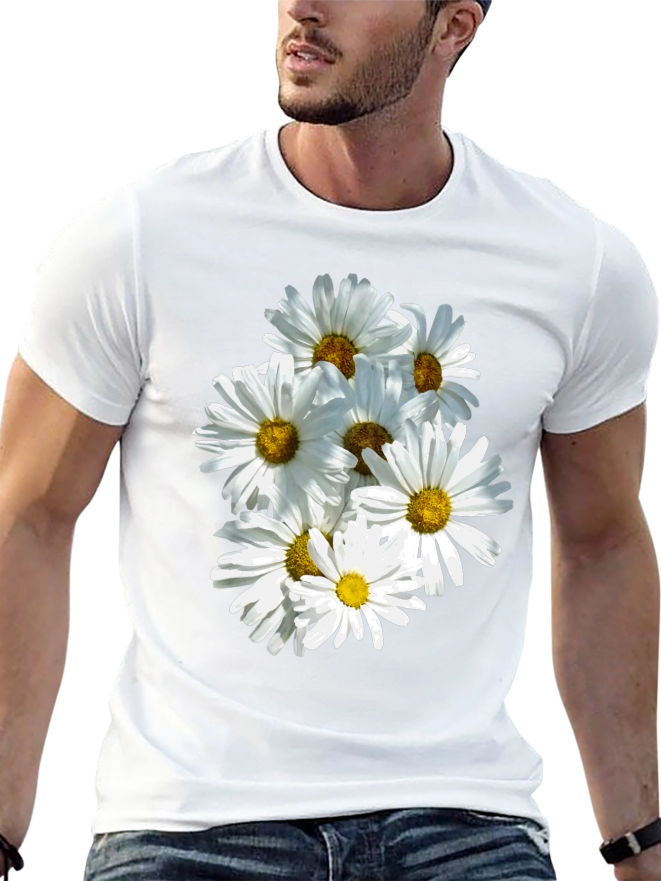 Black Daisy Flower Graphic Black T-Shirt view 13