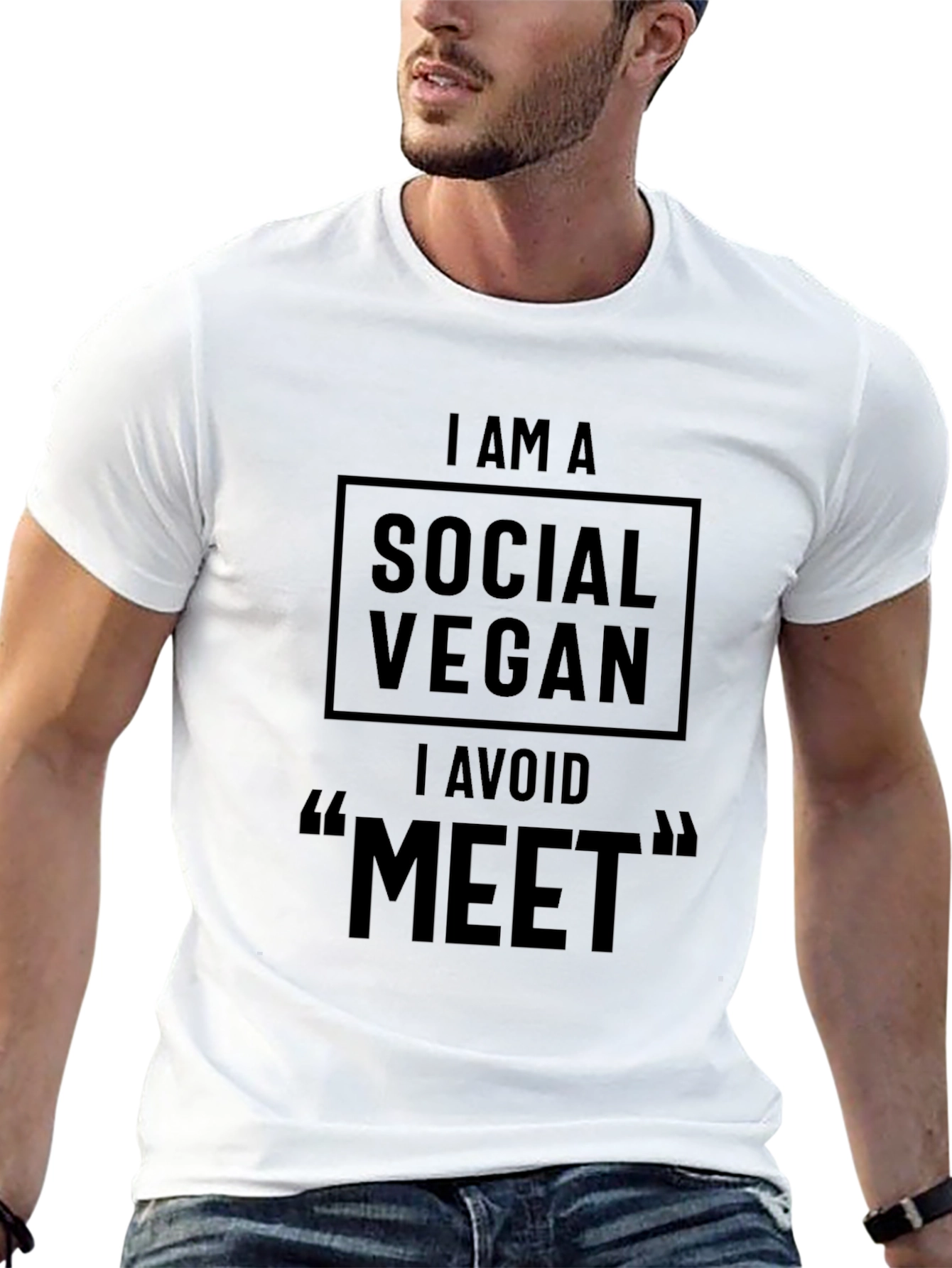 Black Social Vegan Tee: Avoid the "Meet" Funny Graphic T-Shirt view 13