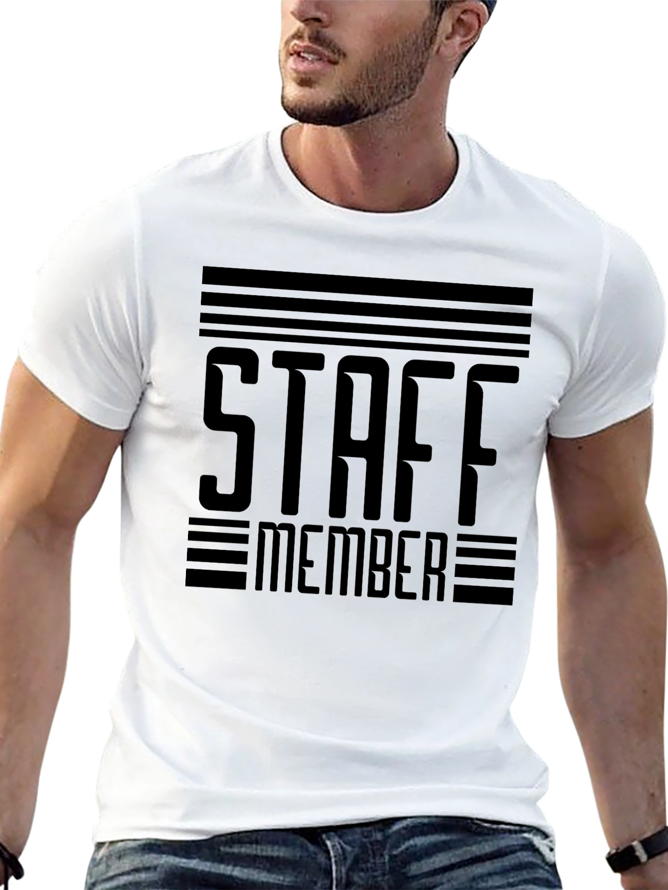 Black Staff Member Graphic T-Shirt - Black Crew Neck Tee view 13