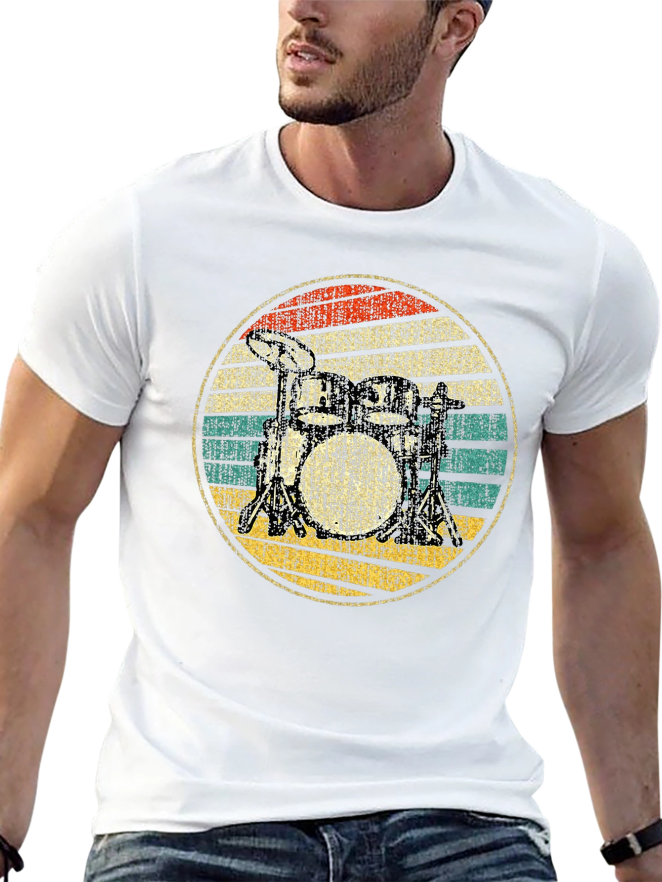 Black Vintage Drum Set T-Shirt - Retro Drummer Tee view 13