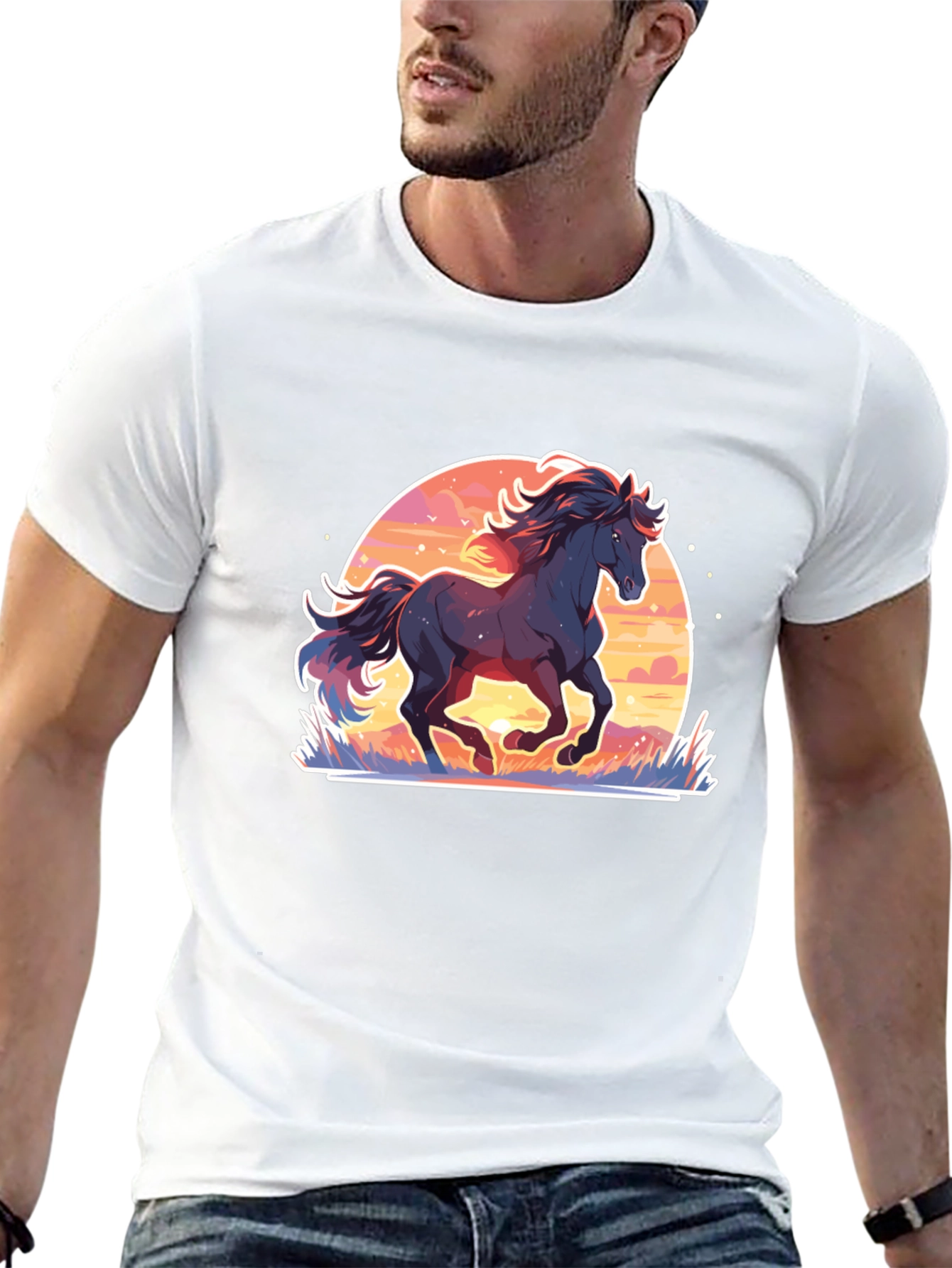 Black Majestic Horse Graphic Tee - Black Cotton Comfort view 13