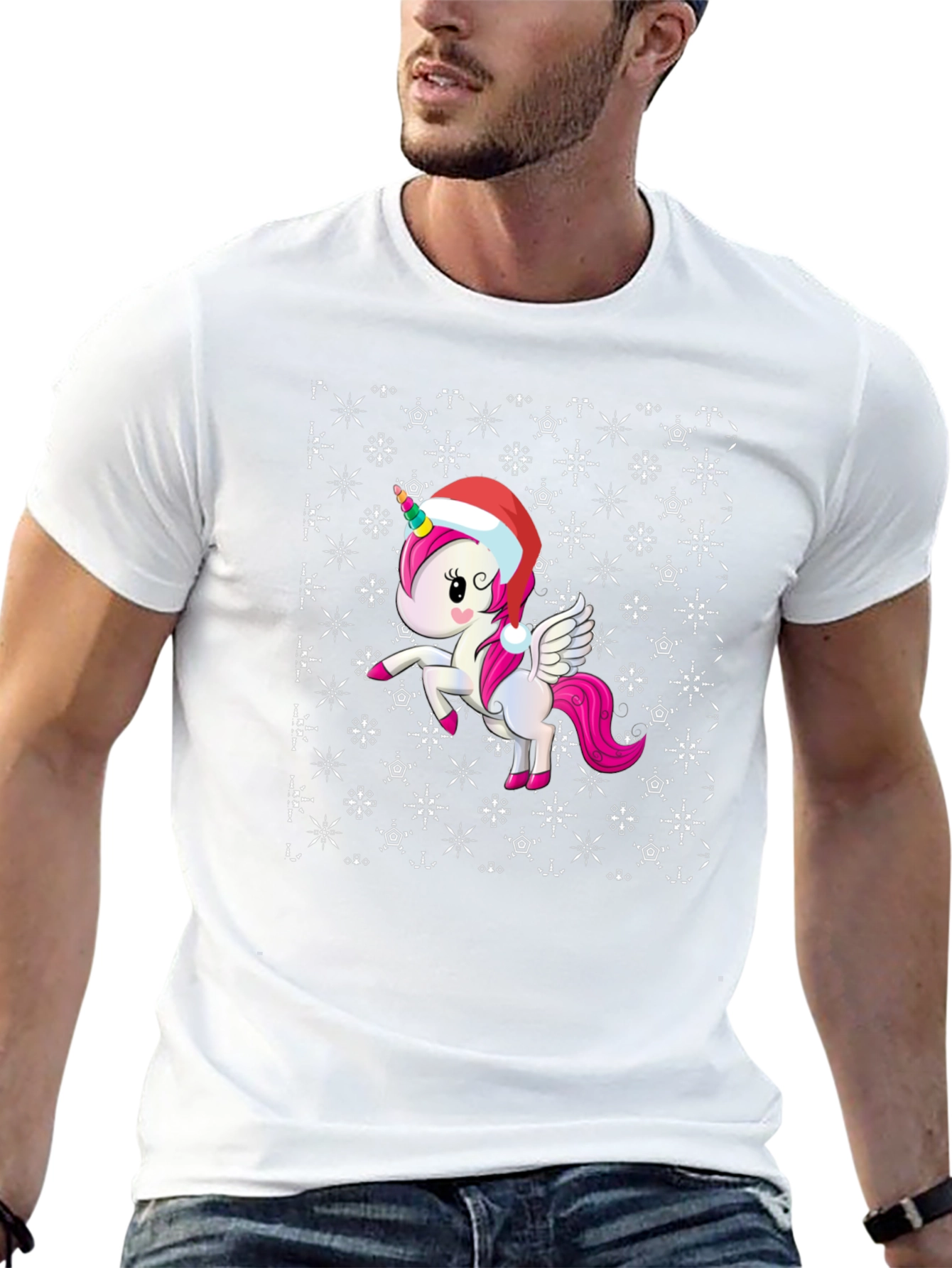 Black Festive Unicorn Christmas T-Shirt view 13