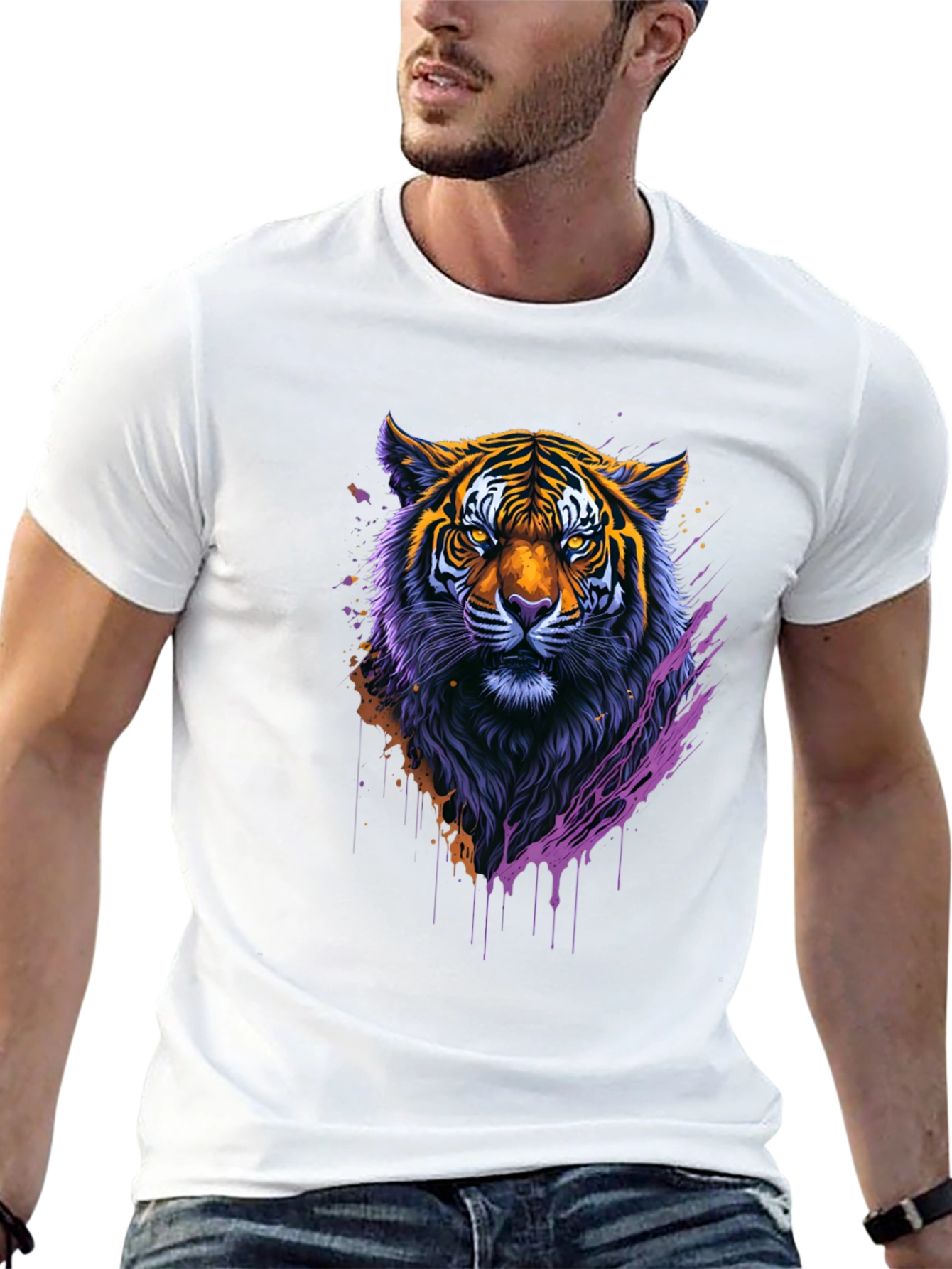Black Vibrant Tiger Graphic Tee - Stylish Animal Print Shirt view 13