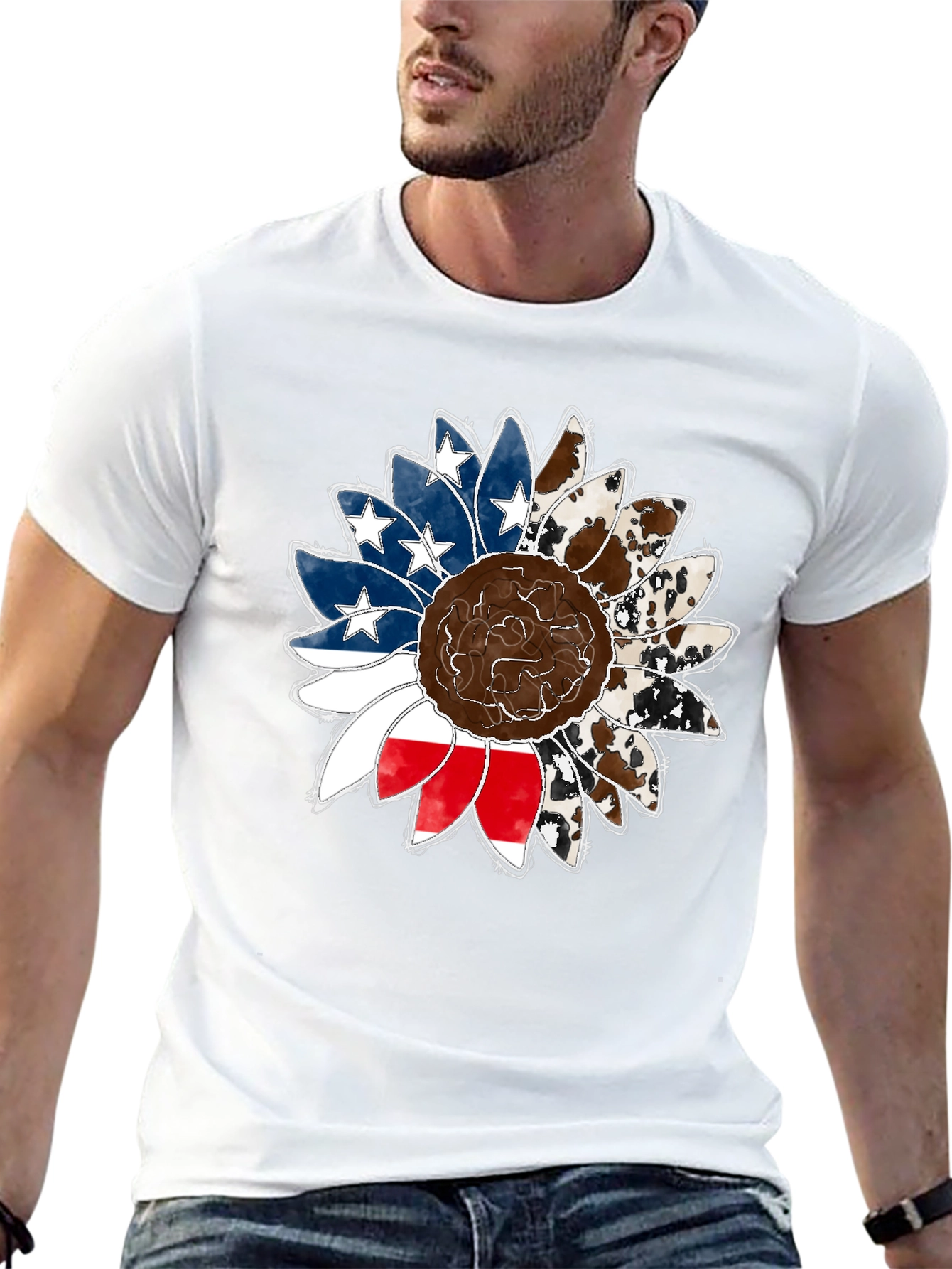 Black American Flag Sunflower Graphic Tee view 13