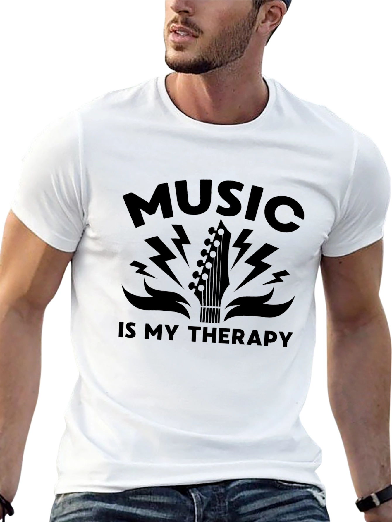 Black Music Therapy Graphic Tee - Black Cotton T-Shirt view 13