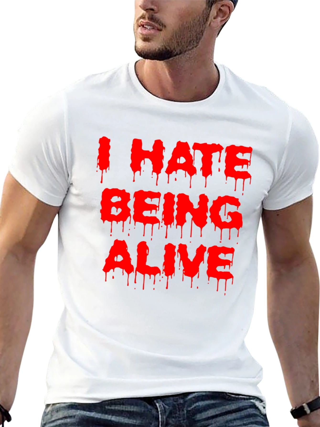 Black I Hate Being Alive Graphic Tee - Black Novelty T-Shirt view 13