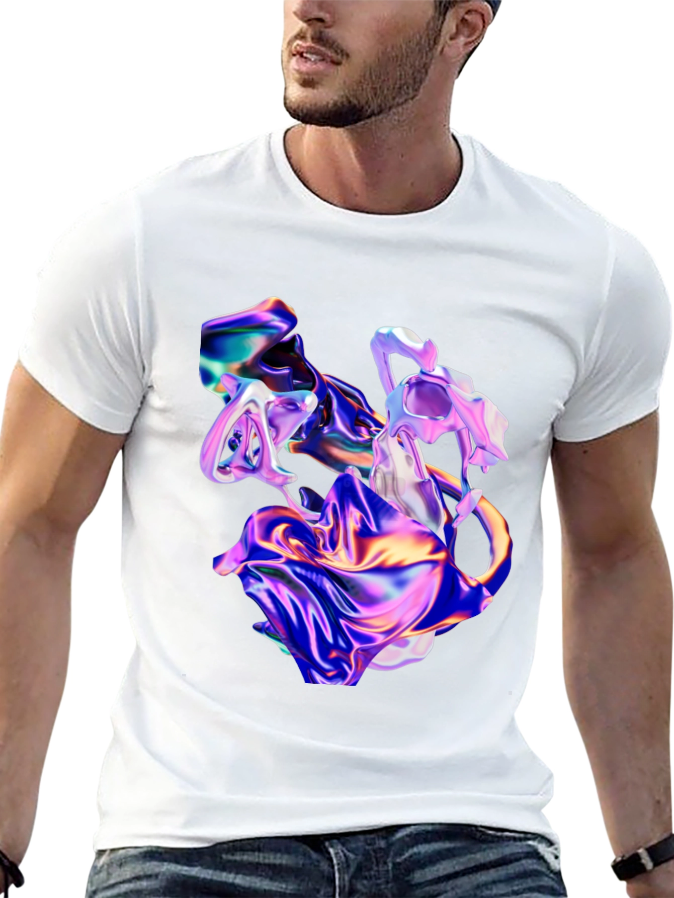 Black Iridescent Abstract Art Black T-Shirt view 13