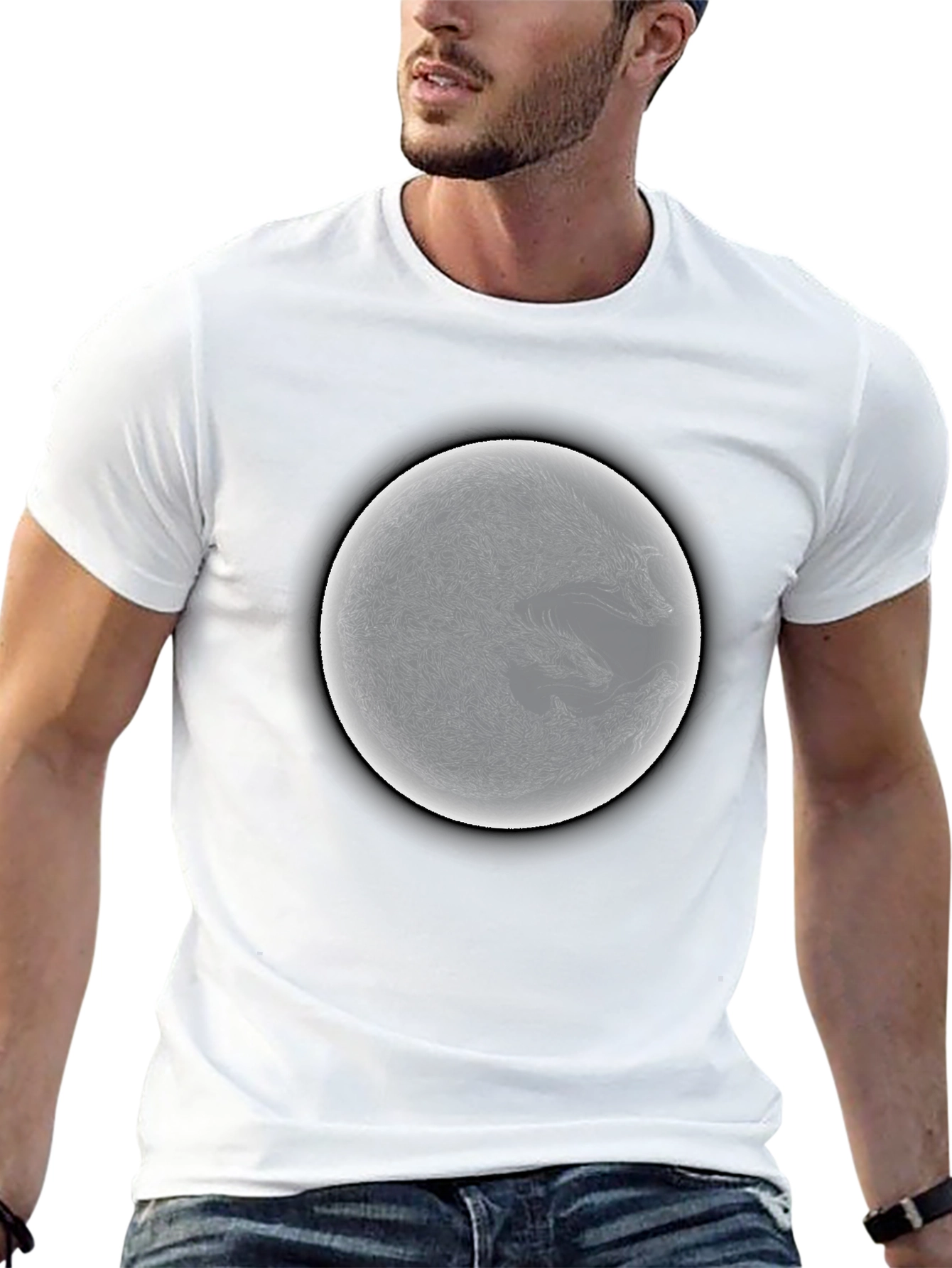Black Yin Yang Wolf Graphic Black T-Shirt view 13