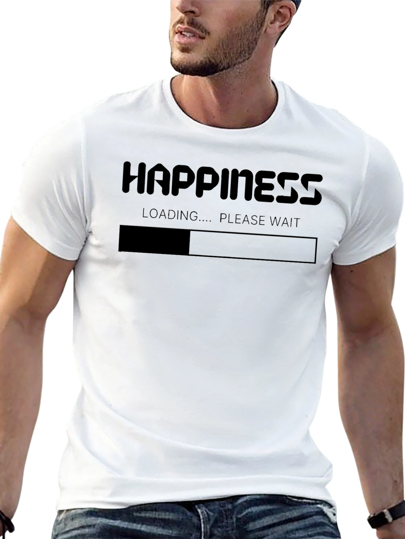 Black Happiness Loading T-Shirt - Funny Slogan Tee view 13
