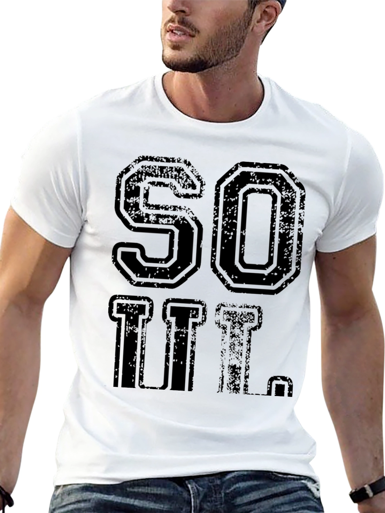 Black Vintage Style SOUL Black Graphic T-Shirt view 13