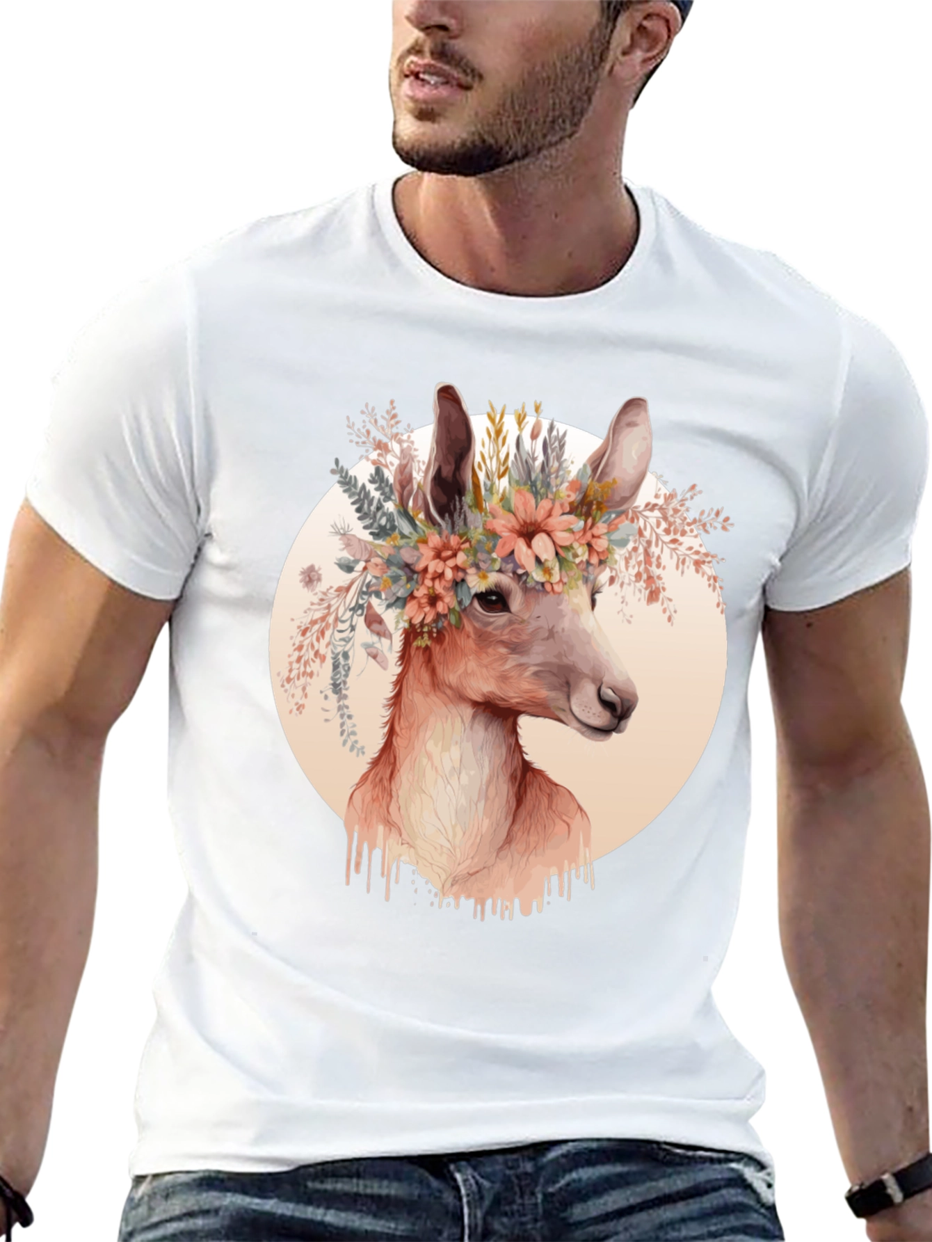 Black Floral Deer Graphic Tee - Trendy Unisex Shirt view 13