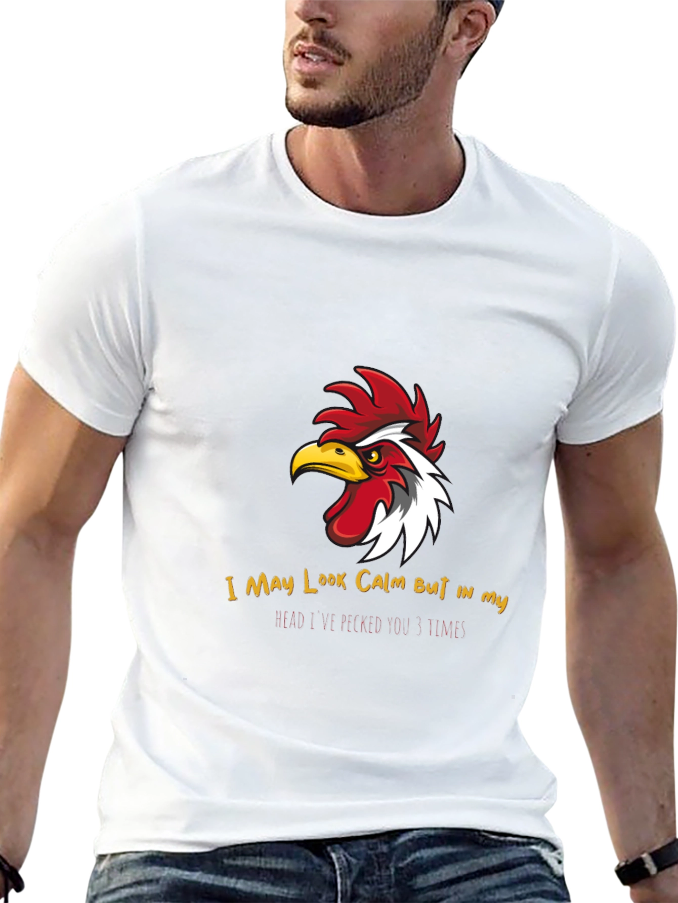 Black Calm Chicken Graphic Tee - Funny Rooster T-Shirt view 13
