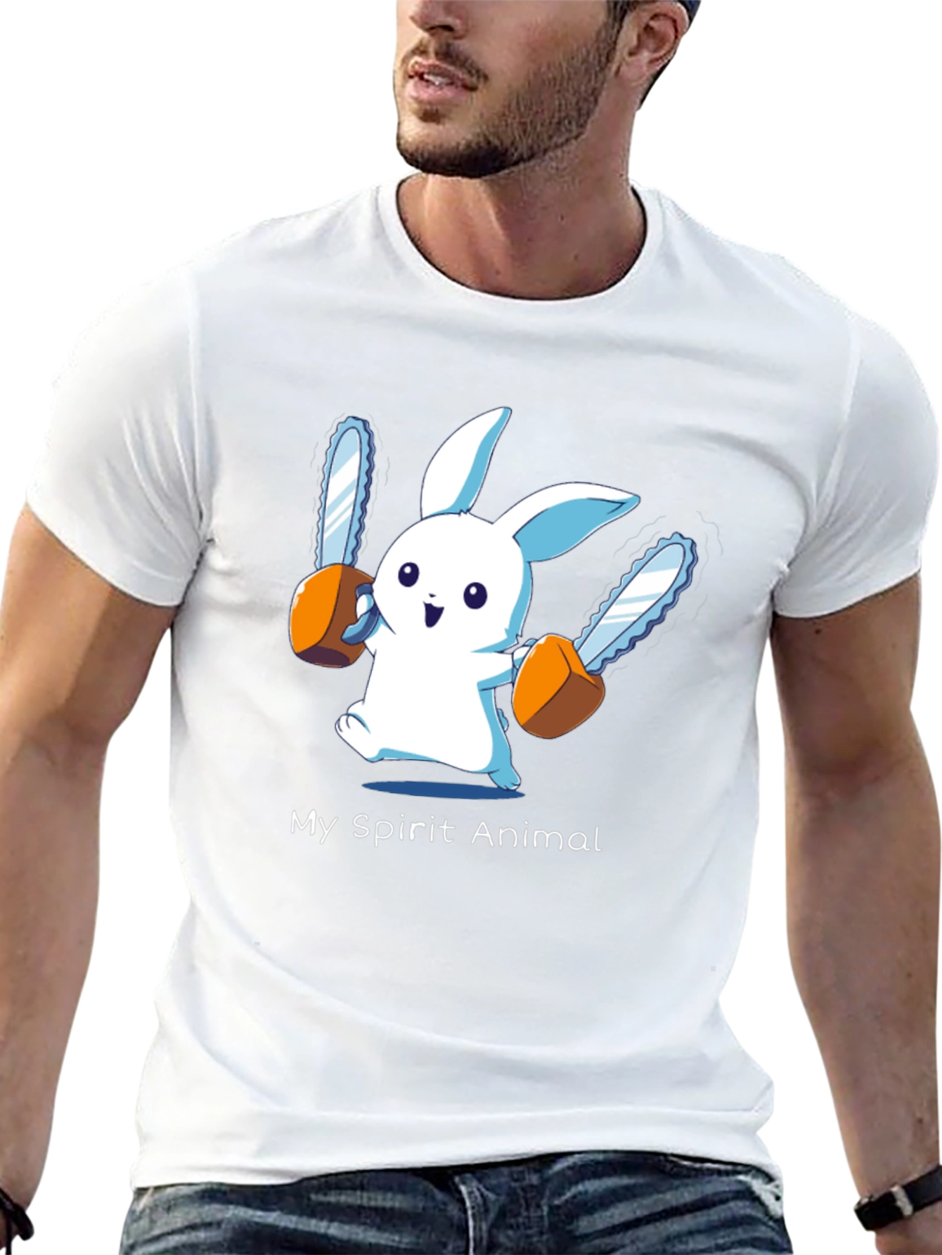 Black My Spirit Animal Chainsaw Bunny Graphic Tee view 13