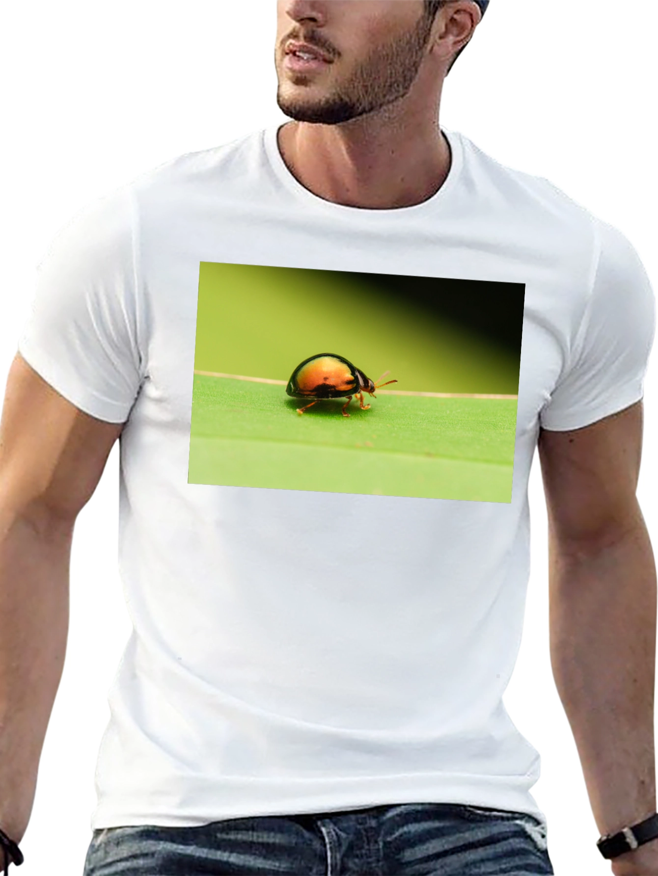 Black Bug on Leaf Graphic Tee - Black Unisex T-Shirt view 13