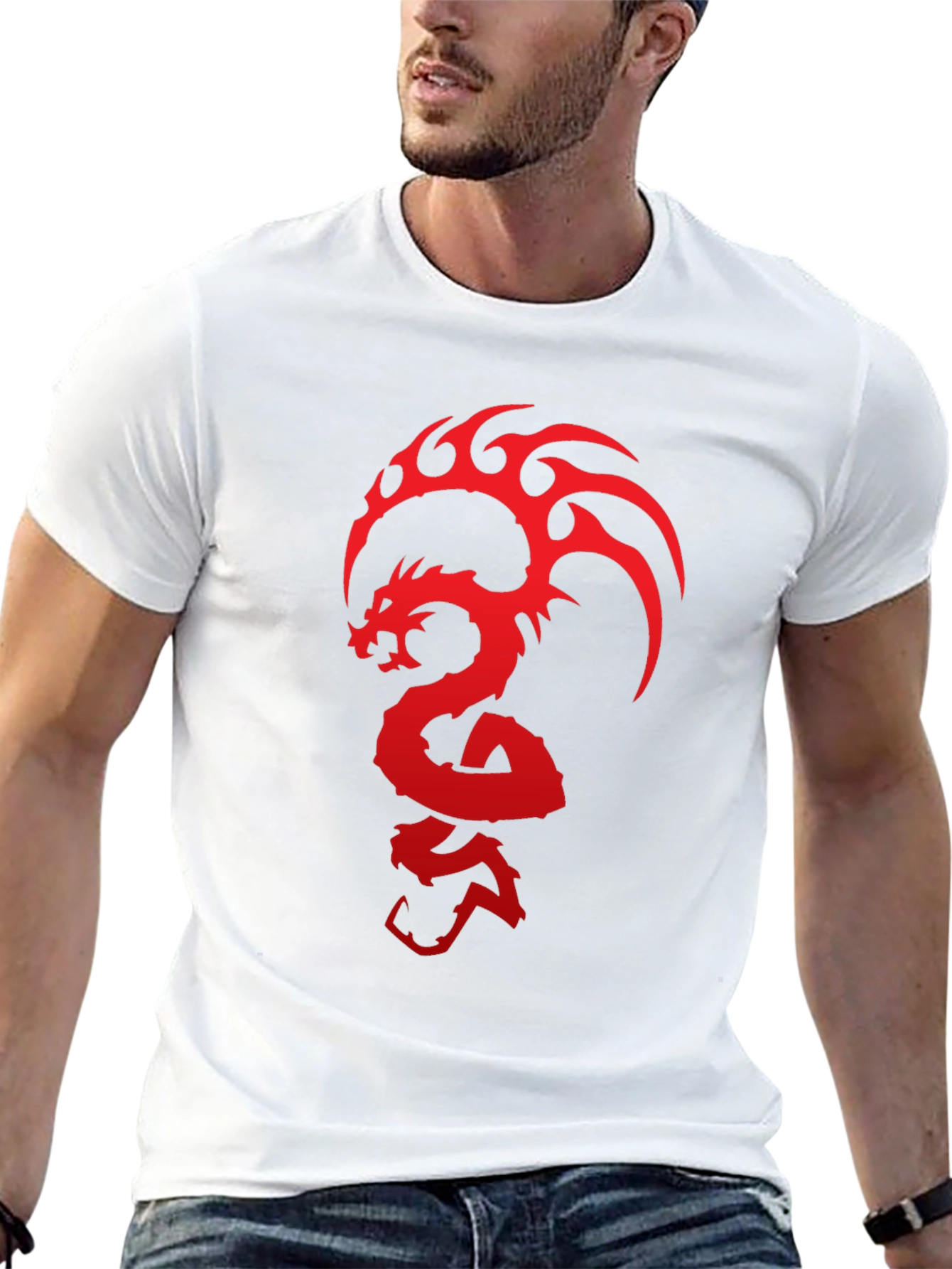 Black Dragon Graphic T-Shirt - Bold Red Design on Black Cotton Tee view 13