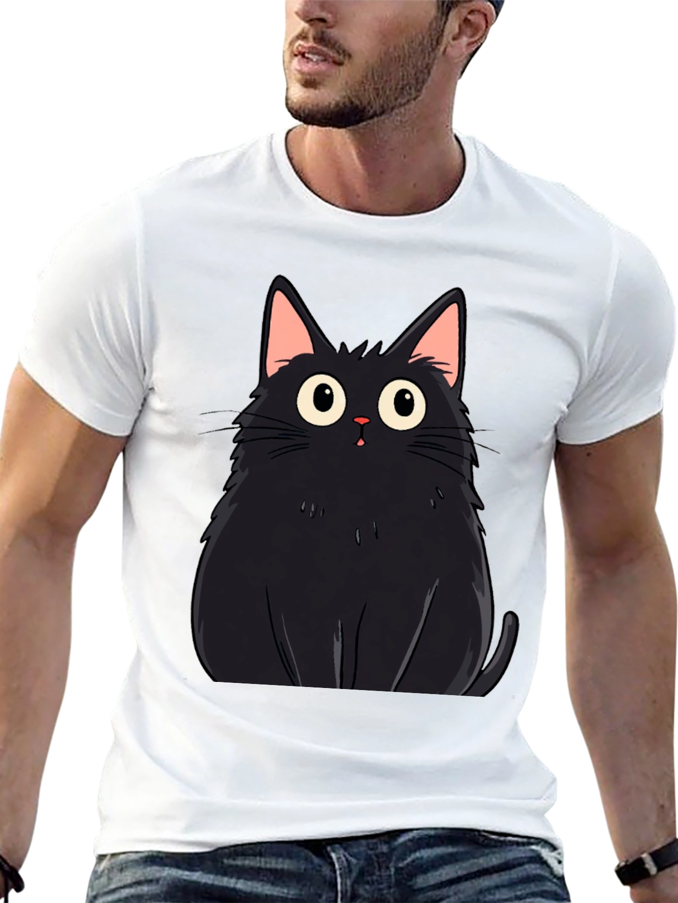 Black Black Cat Graphic Tee - Men's Casual T-Shirt view 13