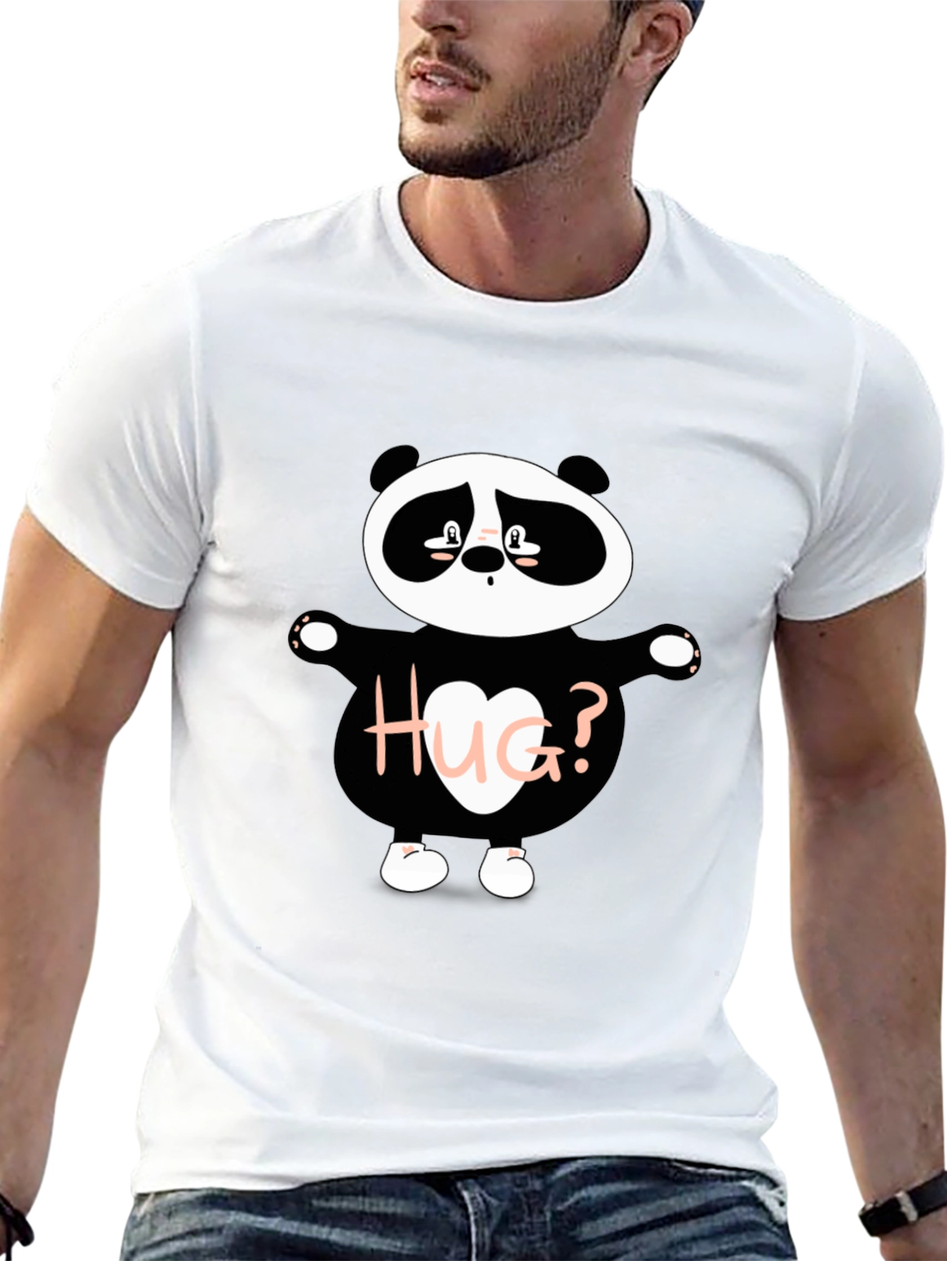 Black Cute Panda 'Hug?' Graphic T-Shirt view 13