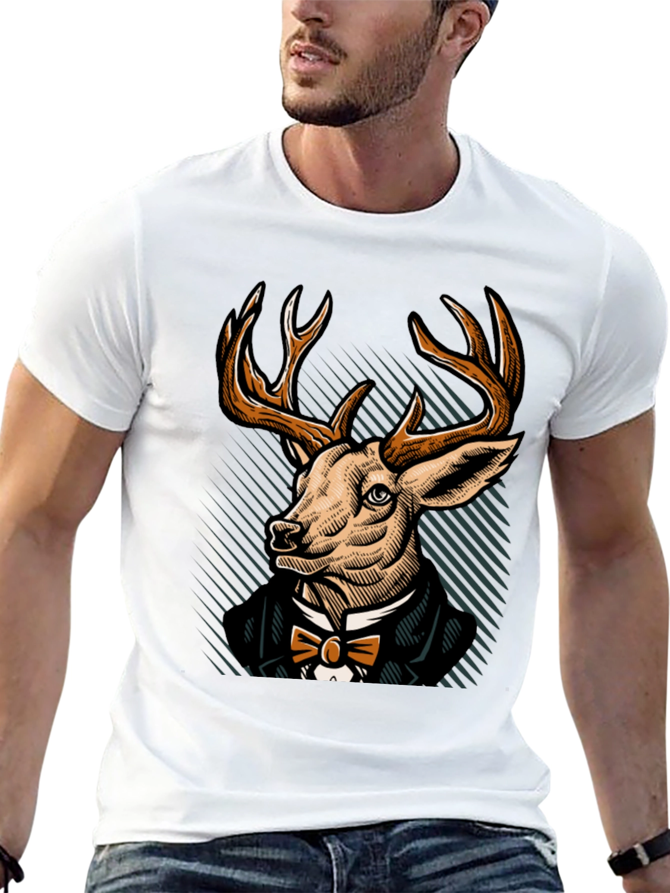 Black Dapper Deer T-Shirt - Elegant Animal Graphic Tee view 13