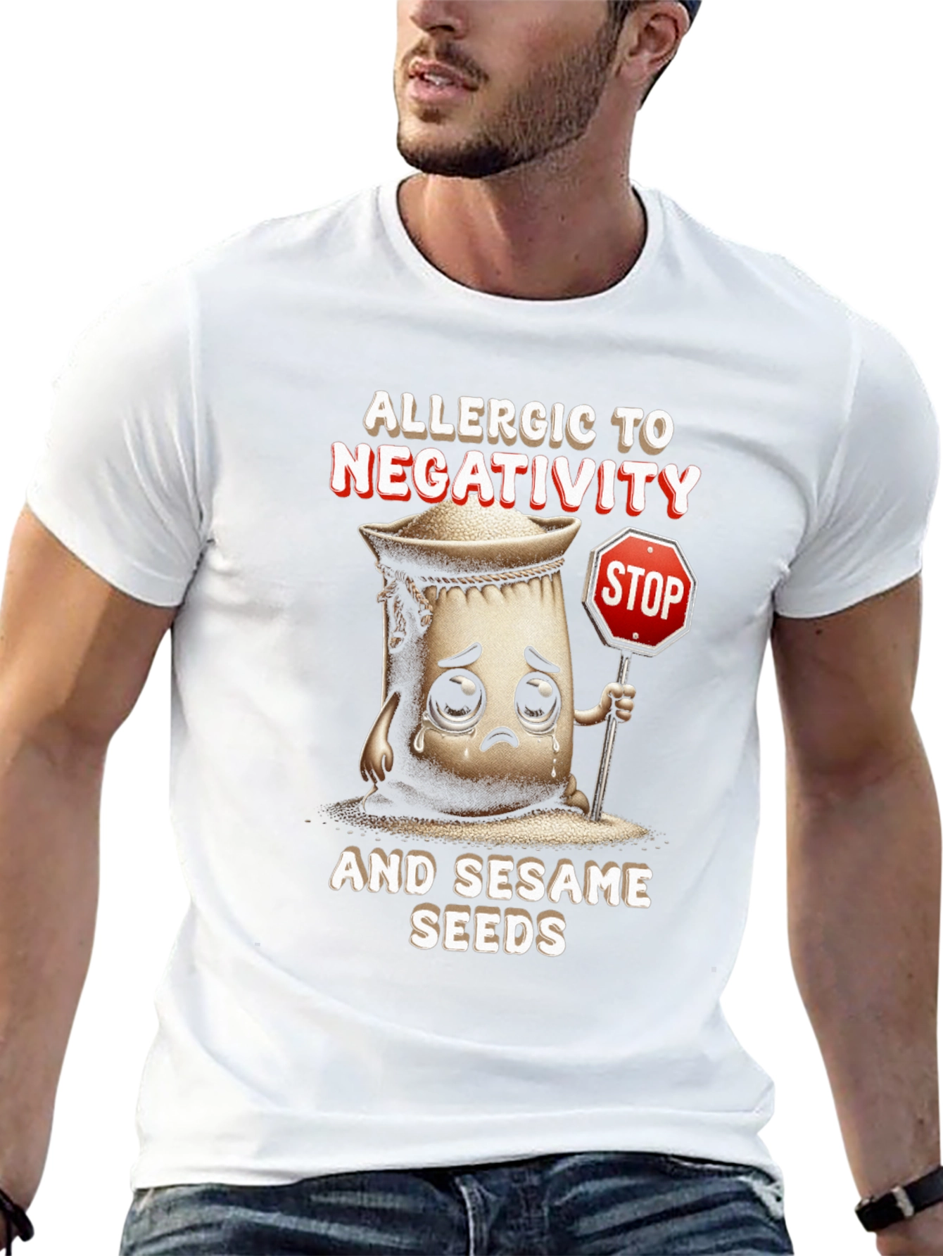 Black Allergic to Negativity & Sesame Seeds T-Shirt view 13