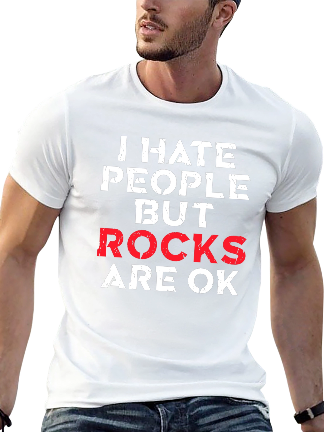 Black I Hate People But Rocks Are OK Graphic Tee view 13
