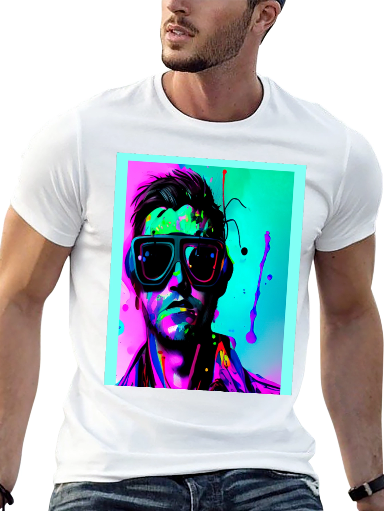 Black Neon Splash Portrait T-Shirt view 13