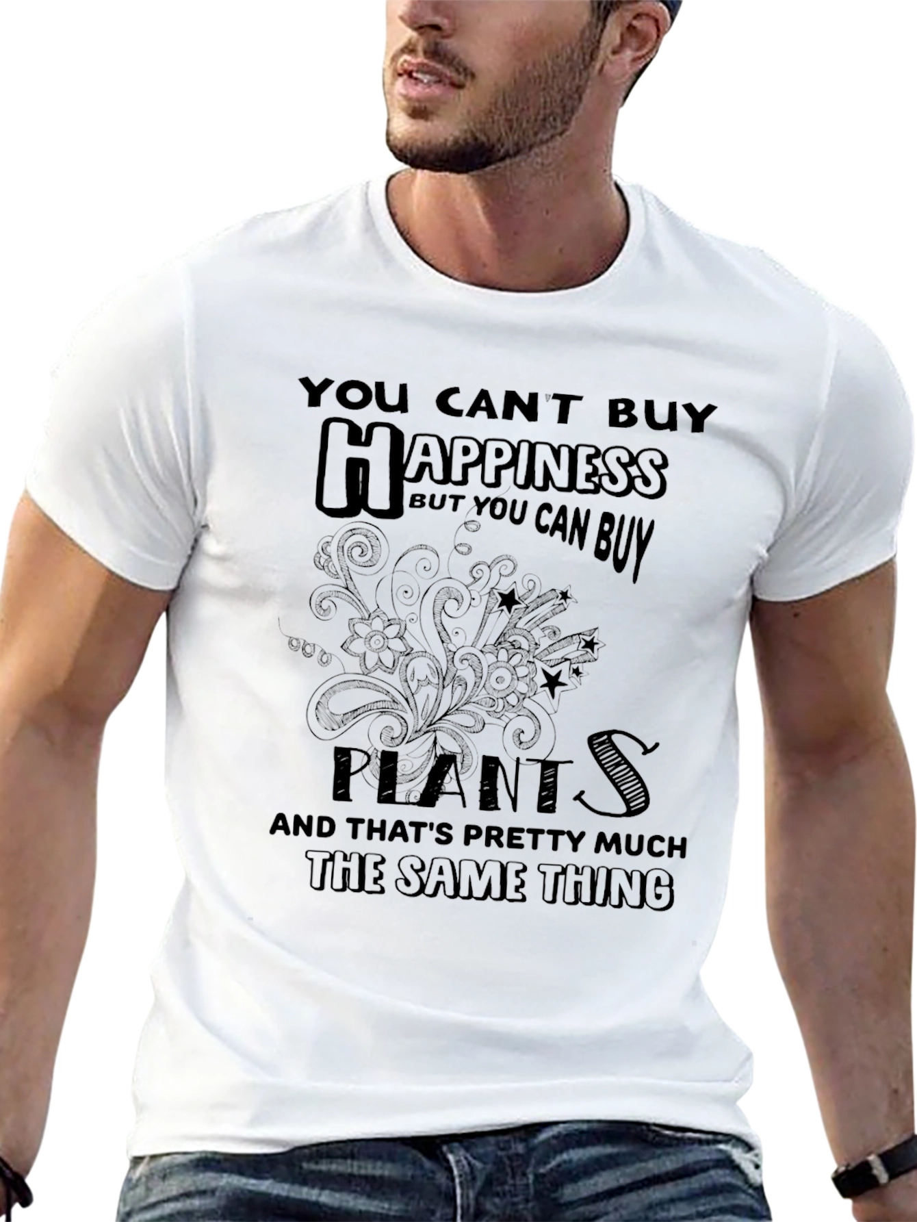 Black Funny Plants T-Shirt - You Can't Buy Happiness view 13