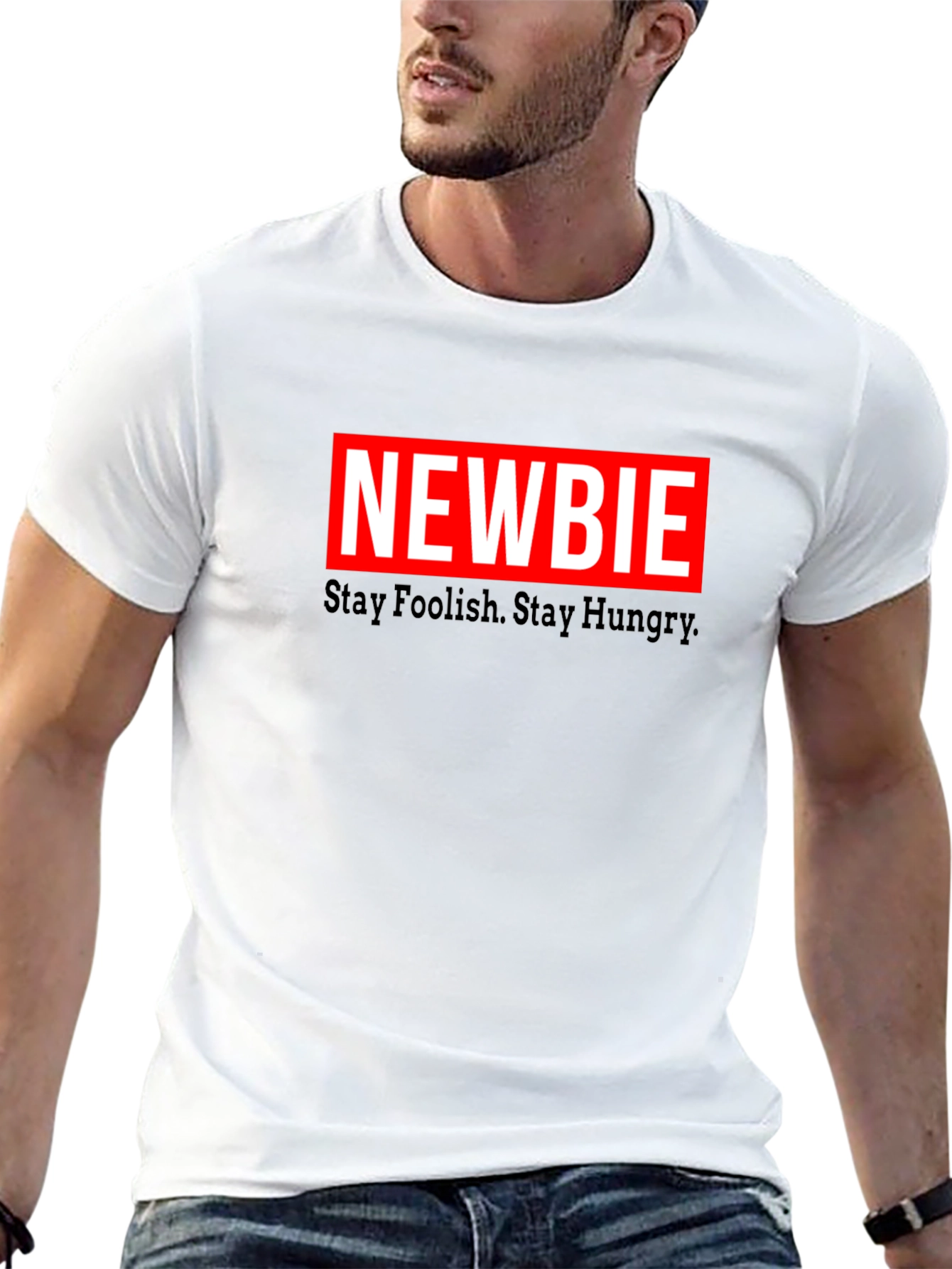 Black Newbie Tee: Stay Foolish, Stay Hungry - Black T-Shirt view 13