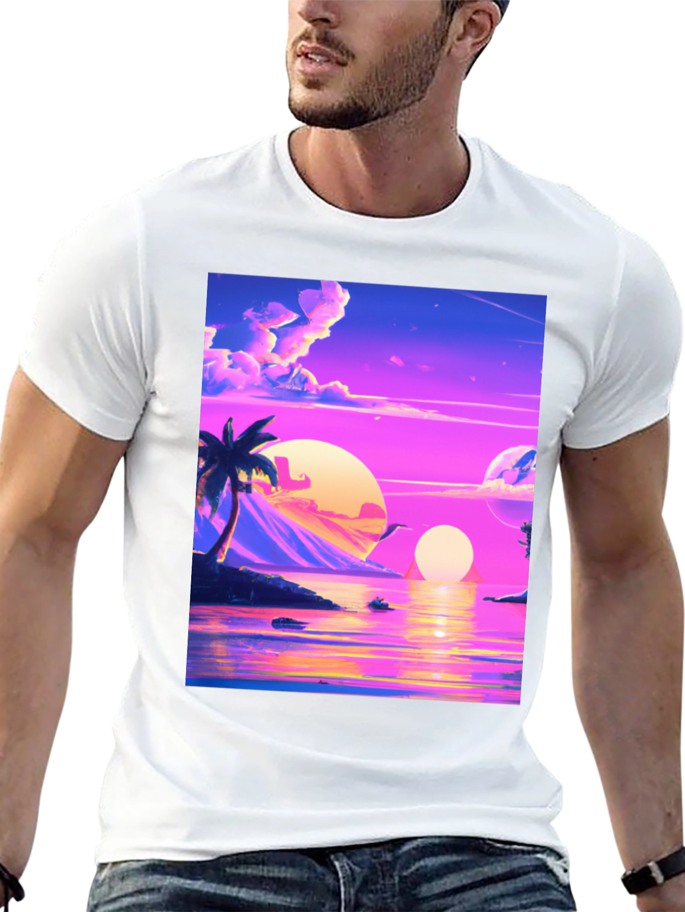 Black Vaporwave Sunset T-Shirt - Black view 13