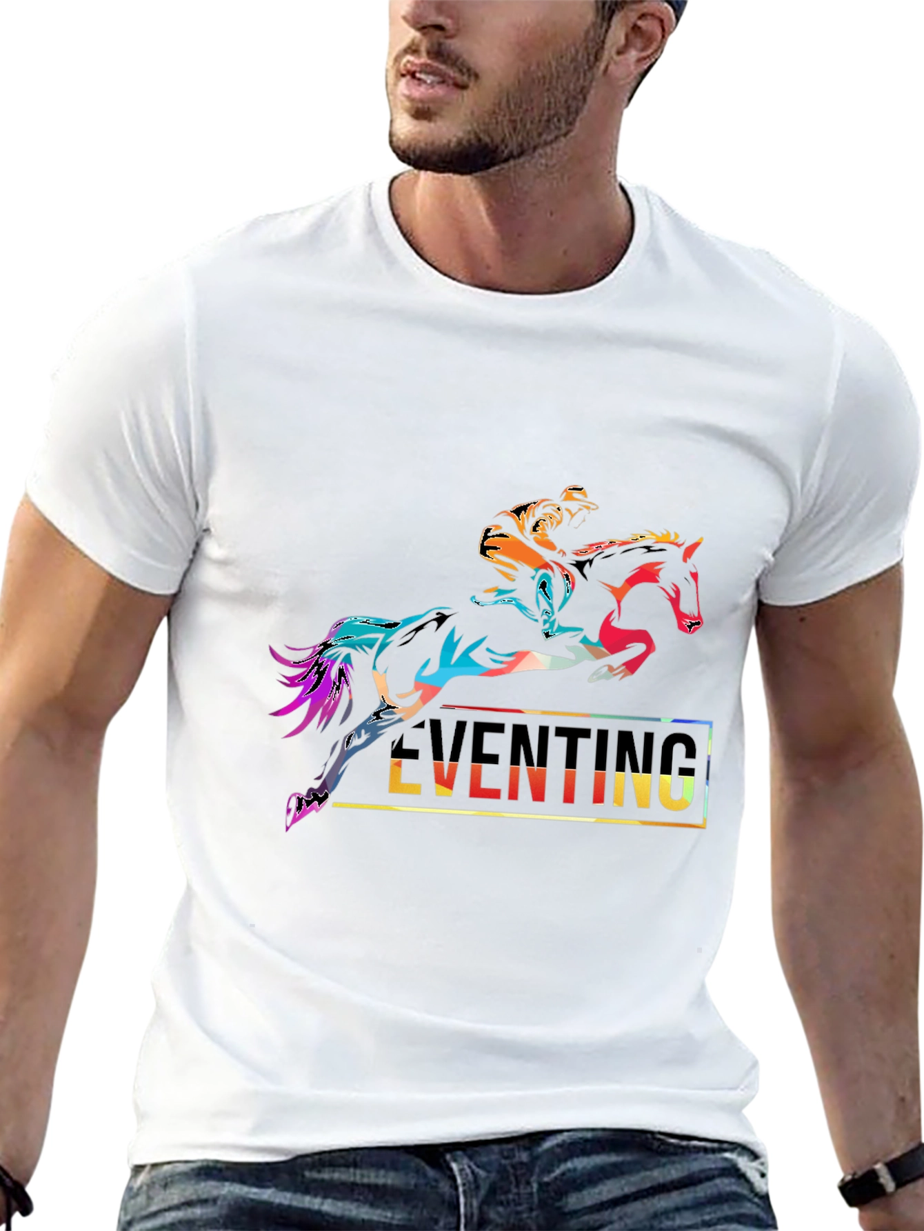Black Eventing Horse Rider Graphic Tee - Black Cotton T-Shirt view 13