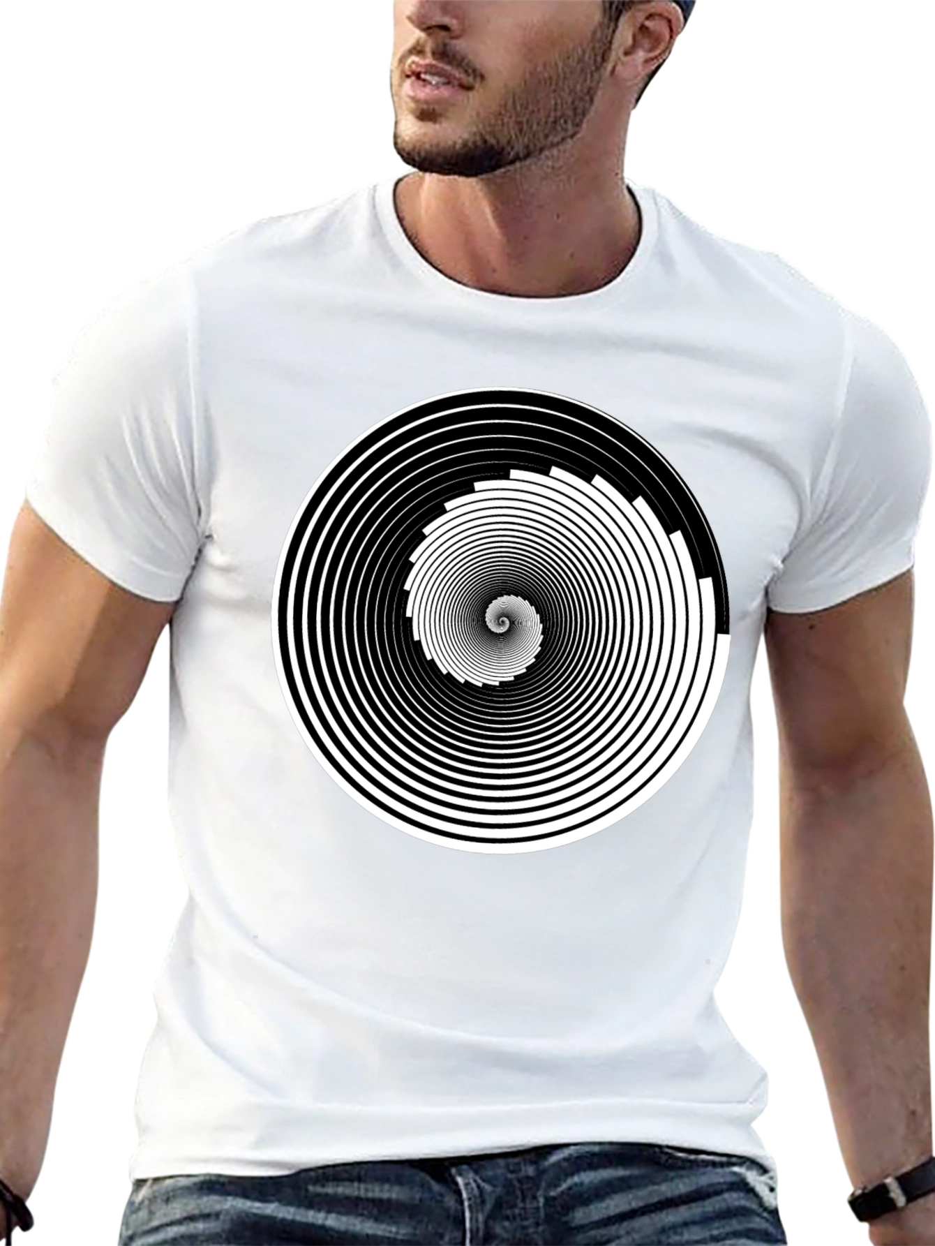 Black Hypnotic Spiral Graphic Tee - Black Cotton Crew Neck view 13