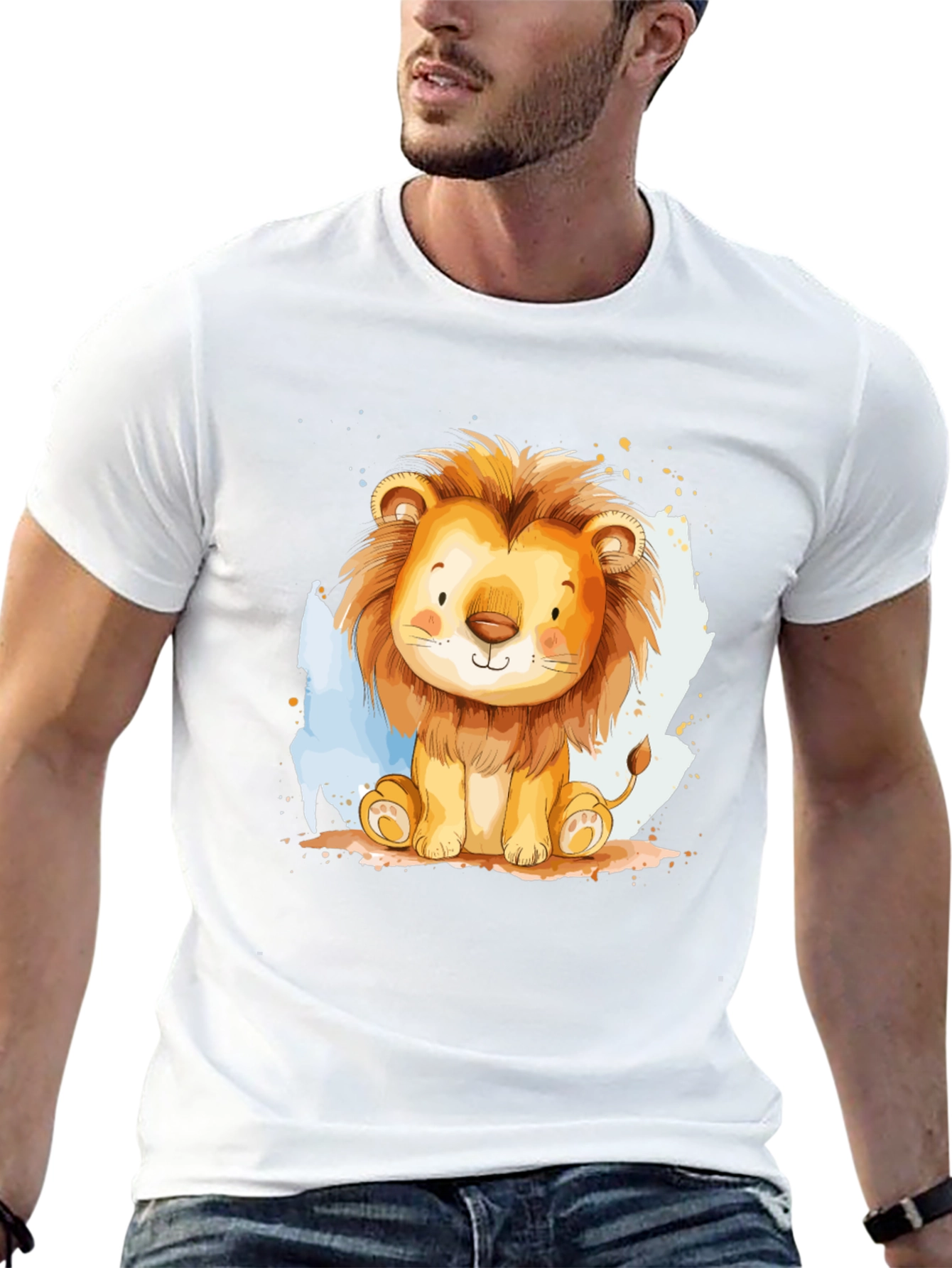 Black Cute Lion Graphic Tee - Black Cotton T-Shirt view 13