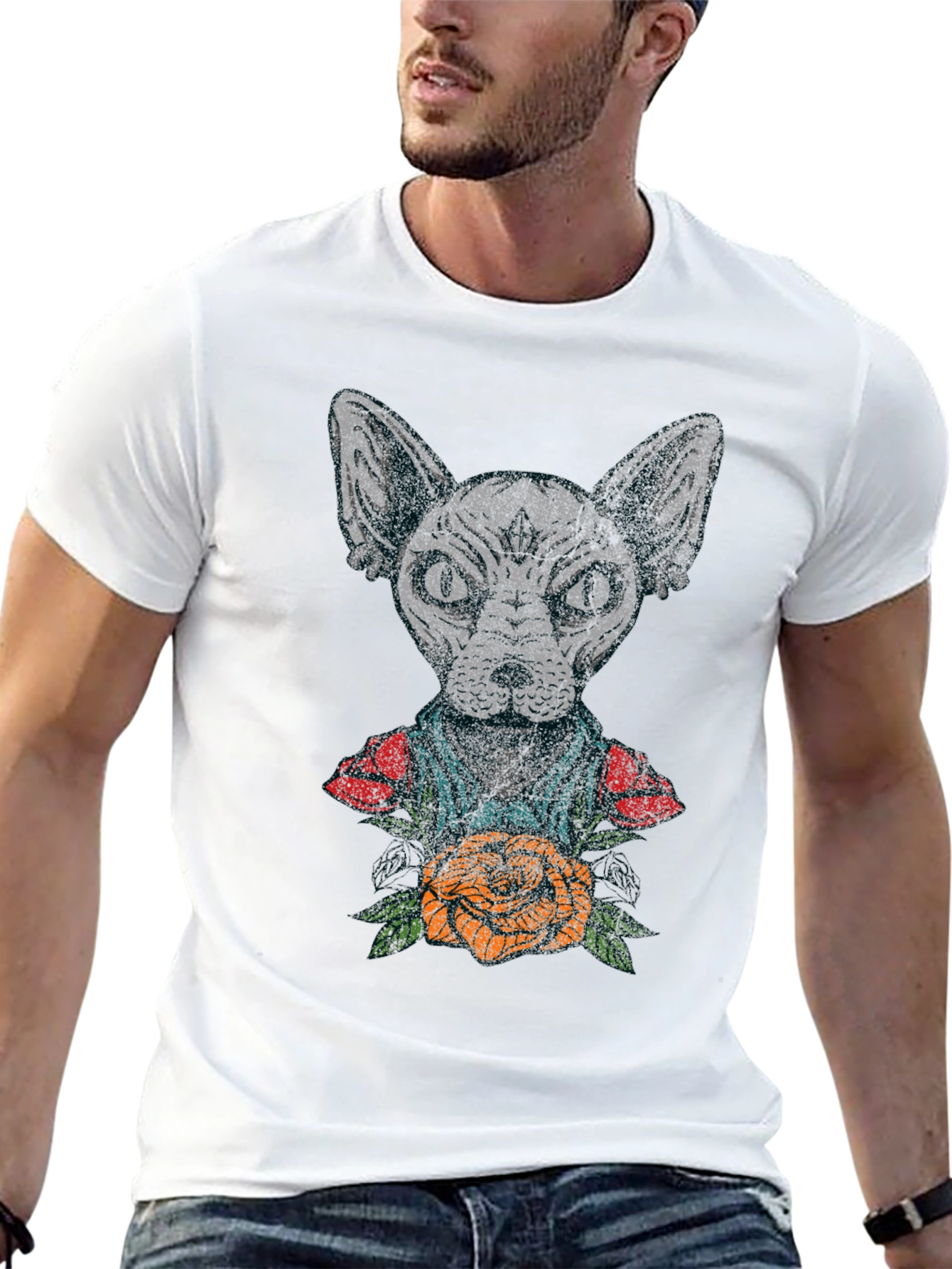 Black Sphynx Cat Tattoo Graphic T-Shirt view 13