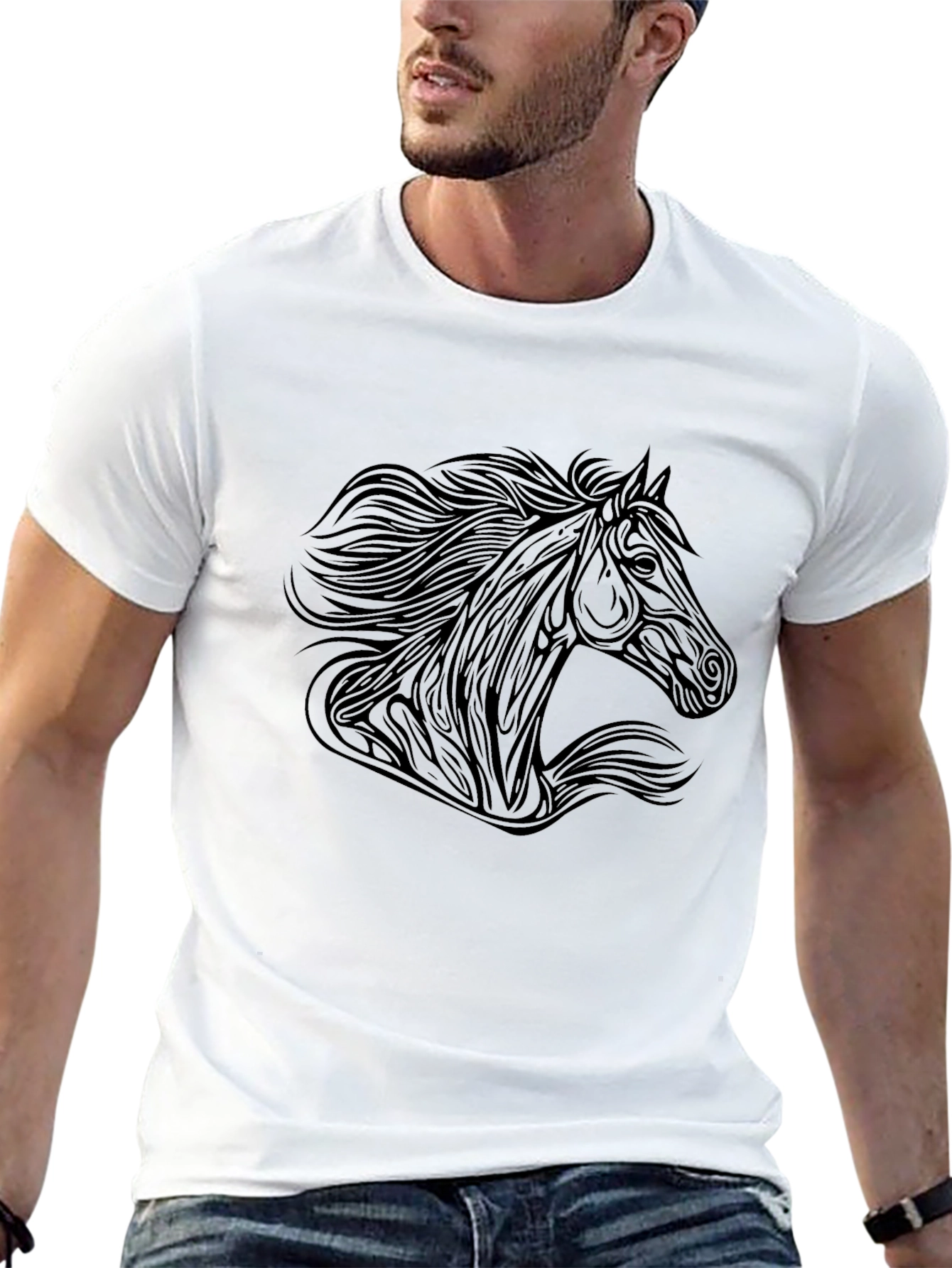 Black Men's Black Horse Graphic Tee - Stylish & Unique Design view 13