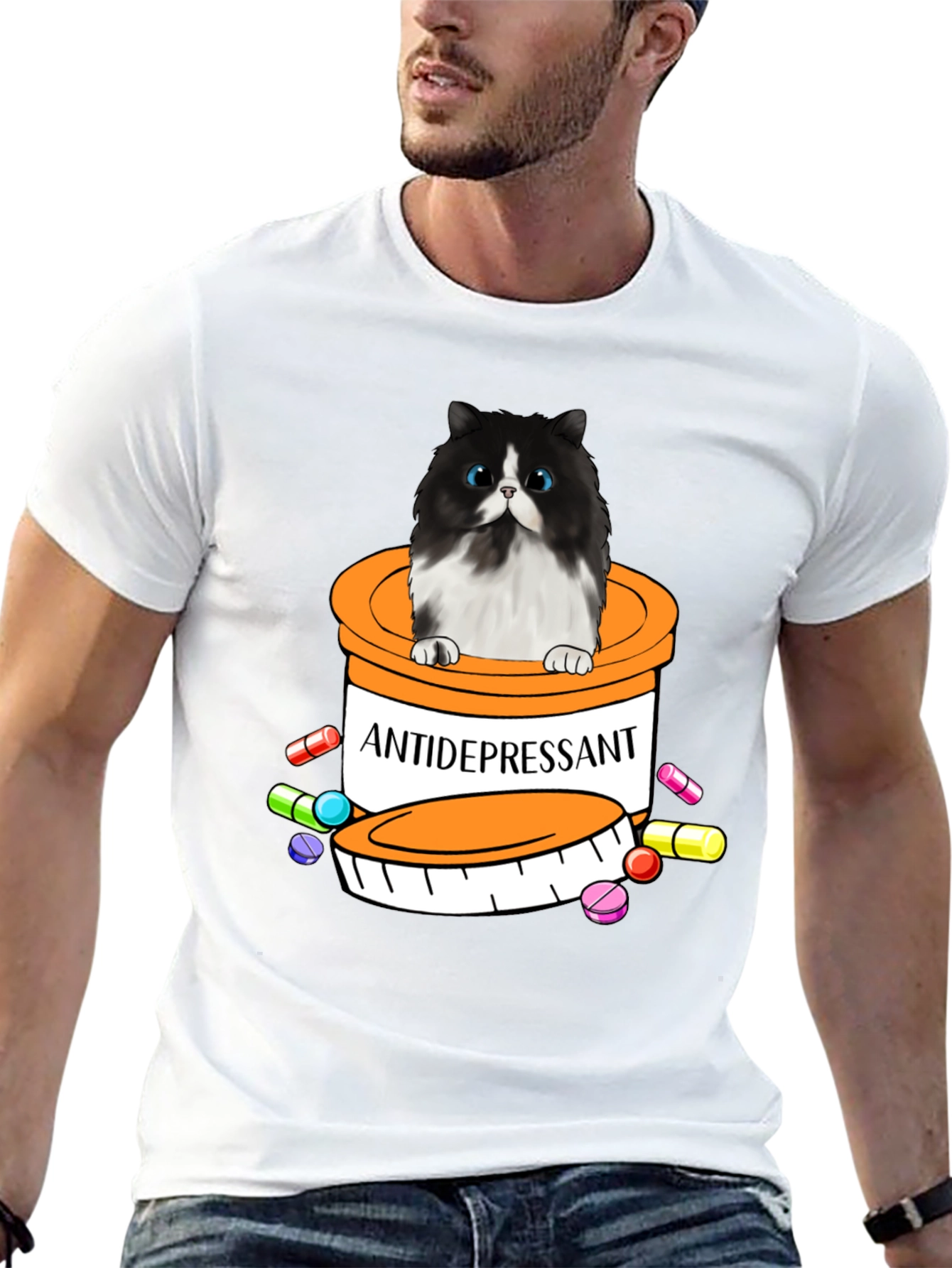 Black Antidepressant Cat T-Shirt - Funny Novelty Tee view 13