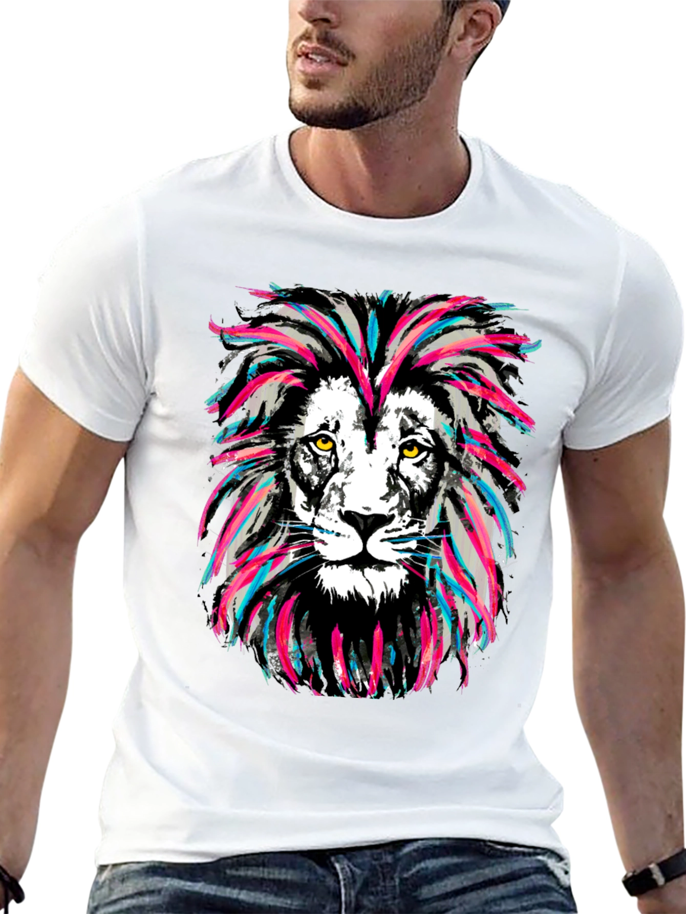 Black Lion Head Graphic Print Tee view 13