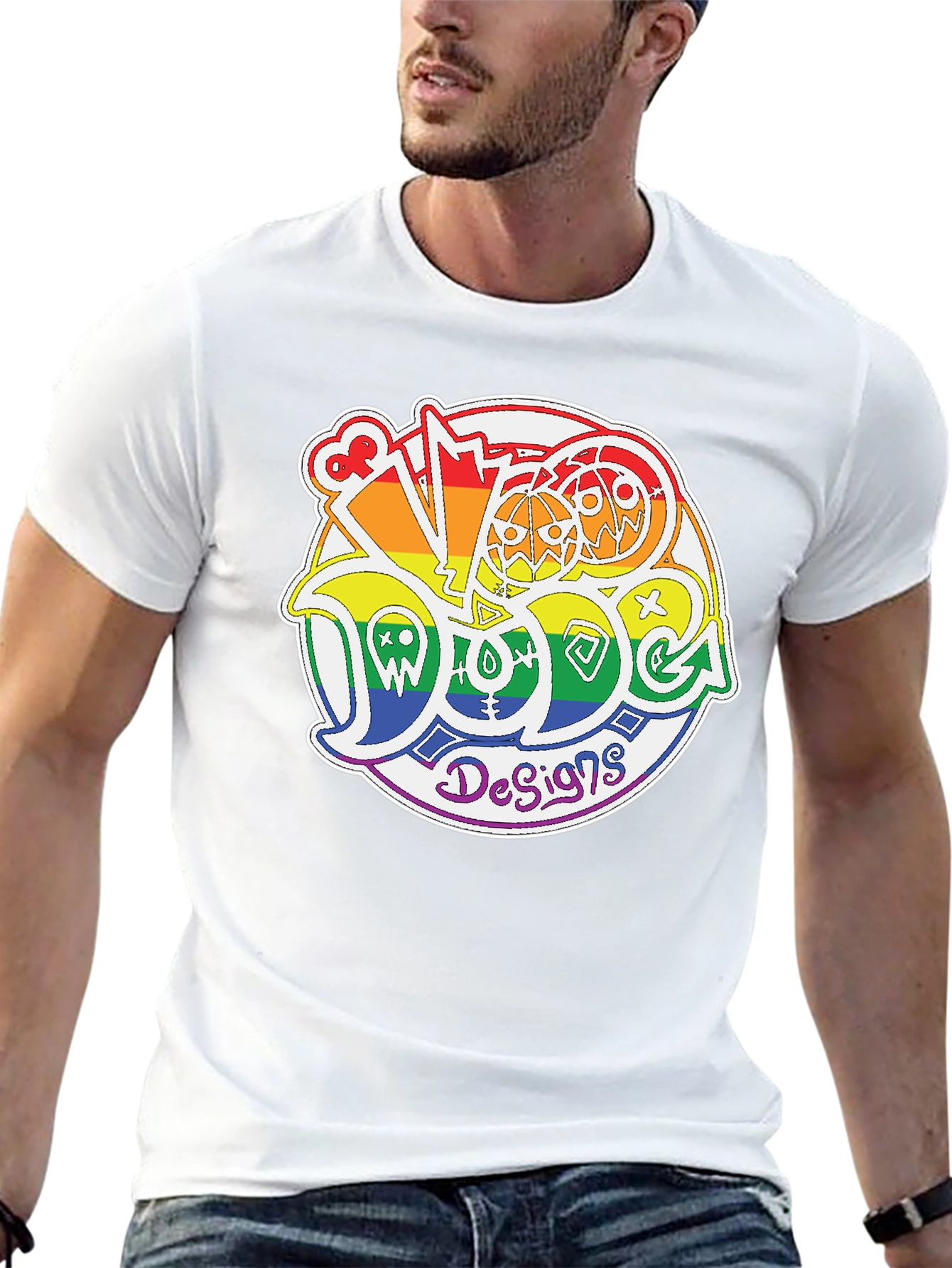 Black Rainbow Doodle Design T-Shirt view 13